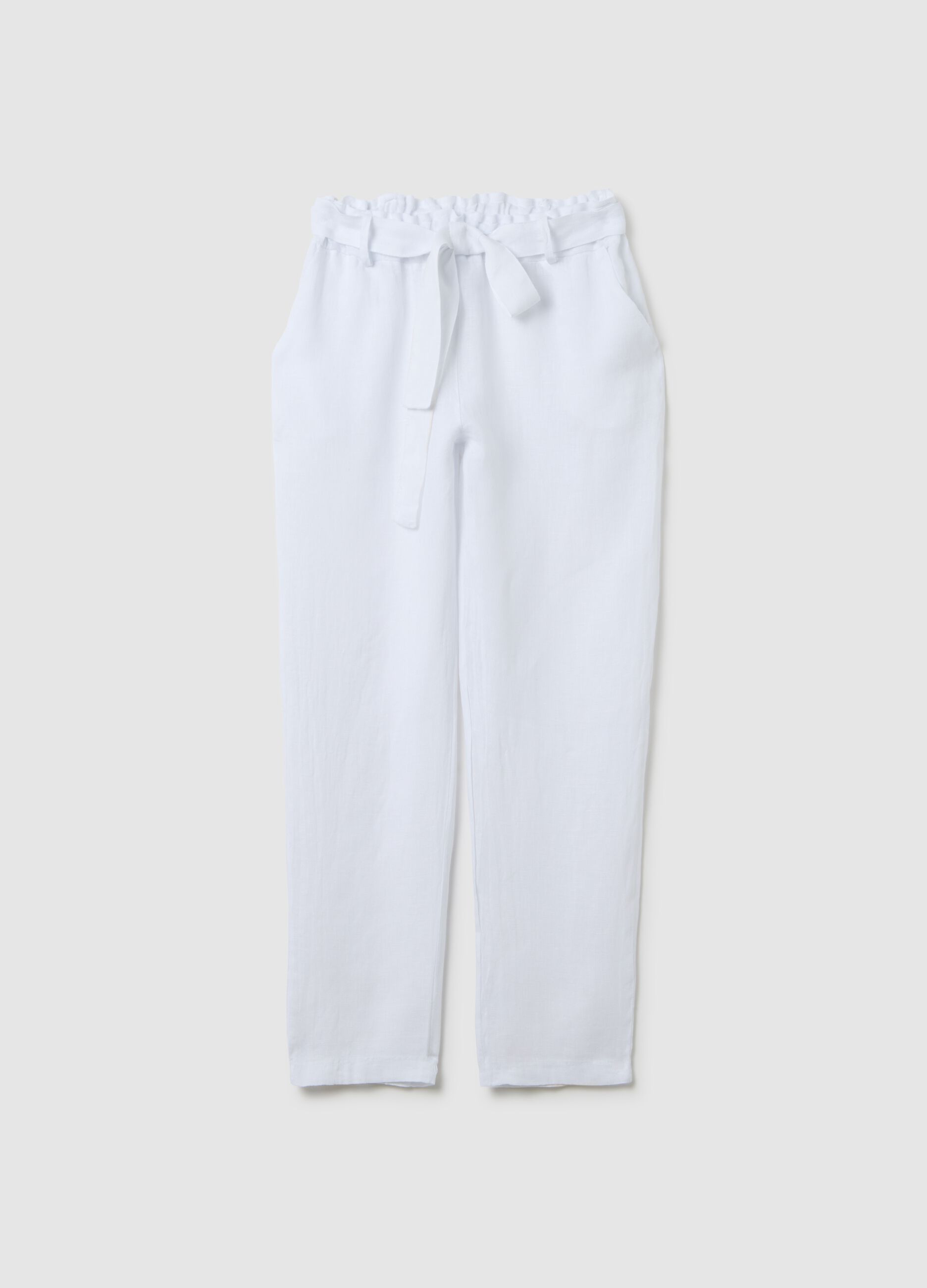 Women's pure white linen trousers regular fit