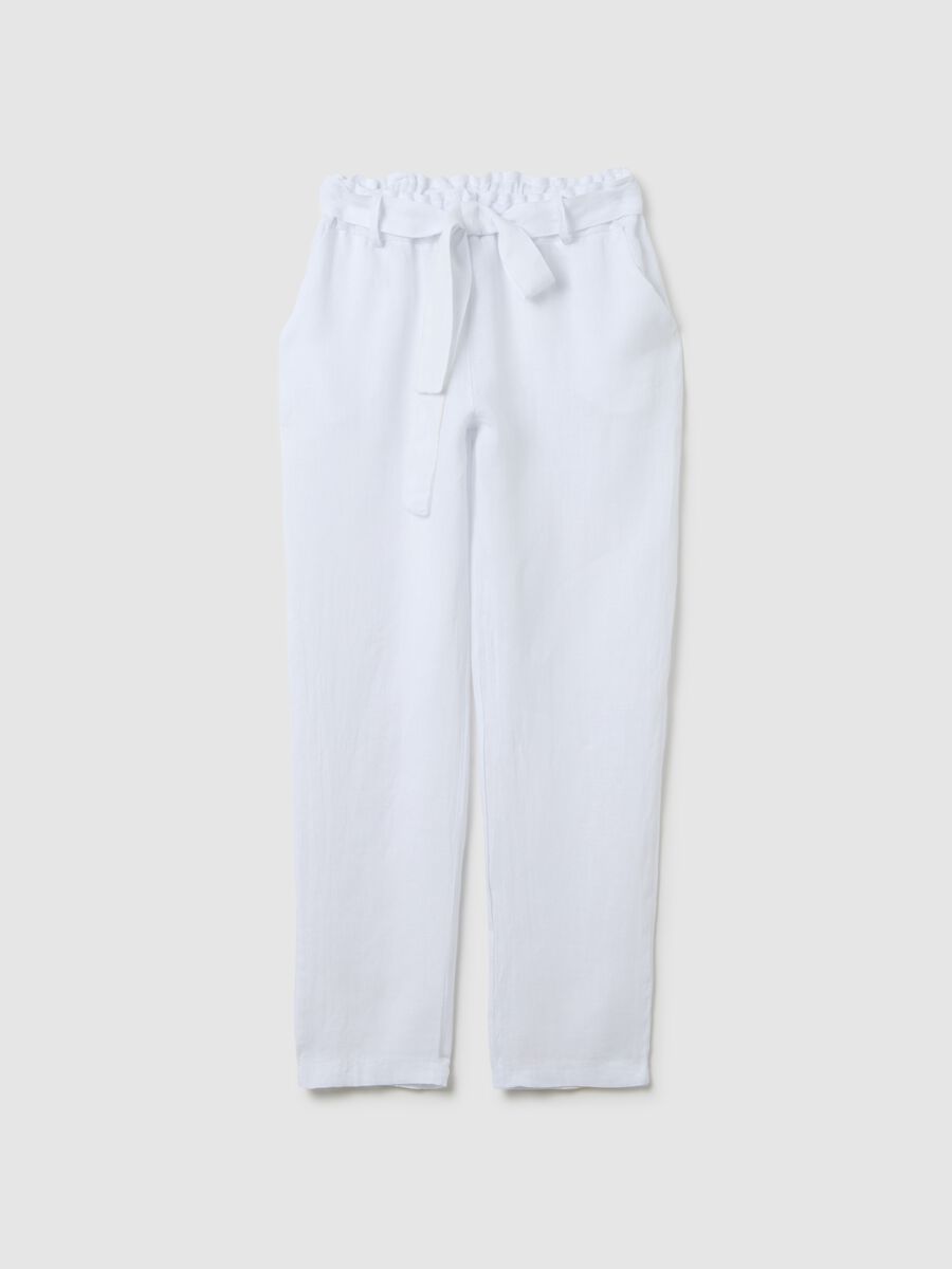 Women's pure white linen trousers regular fit_0