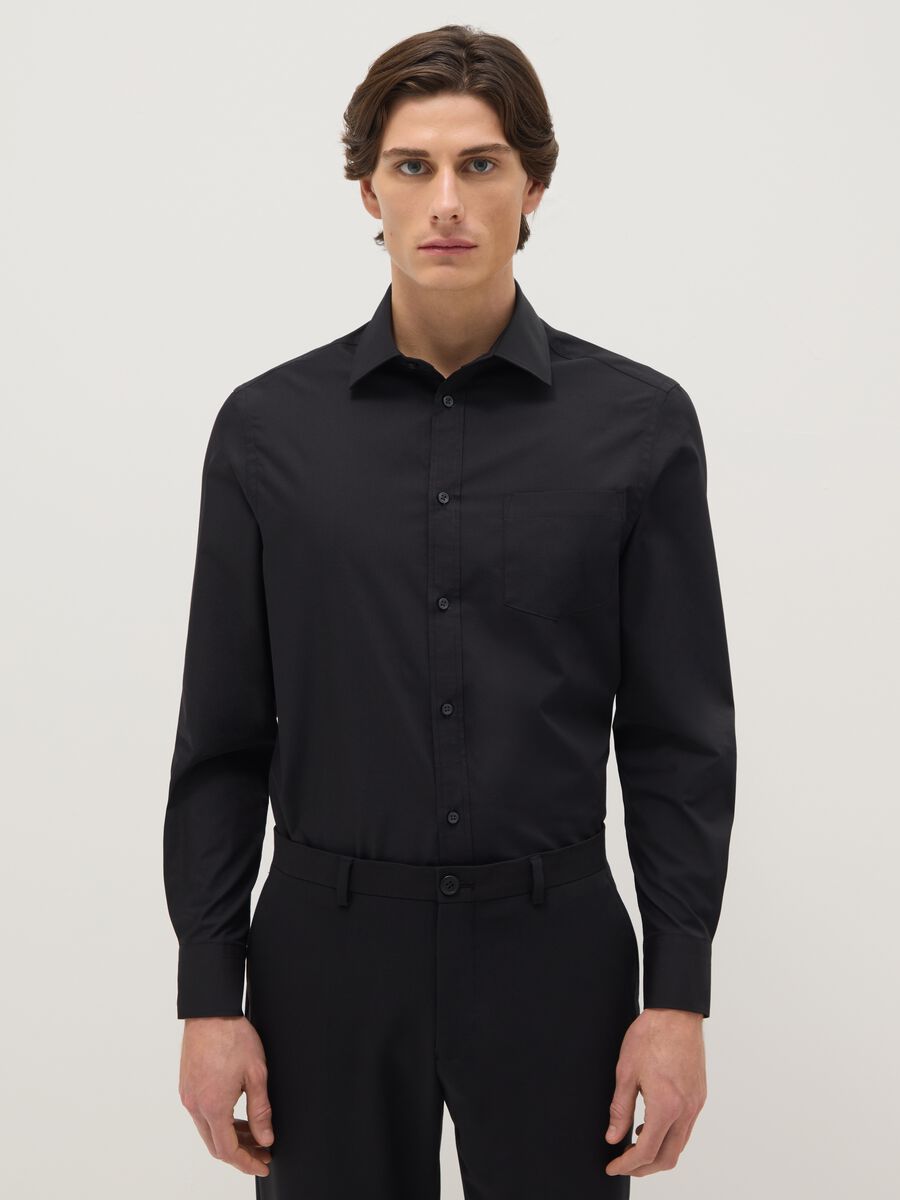 Black cotton-blend shirt regular fit easy iron_0
