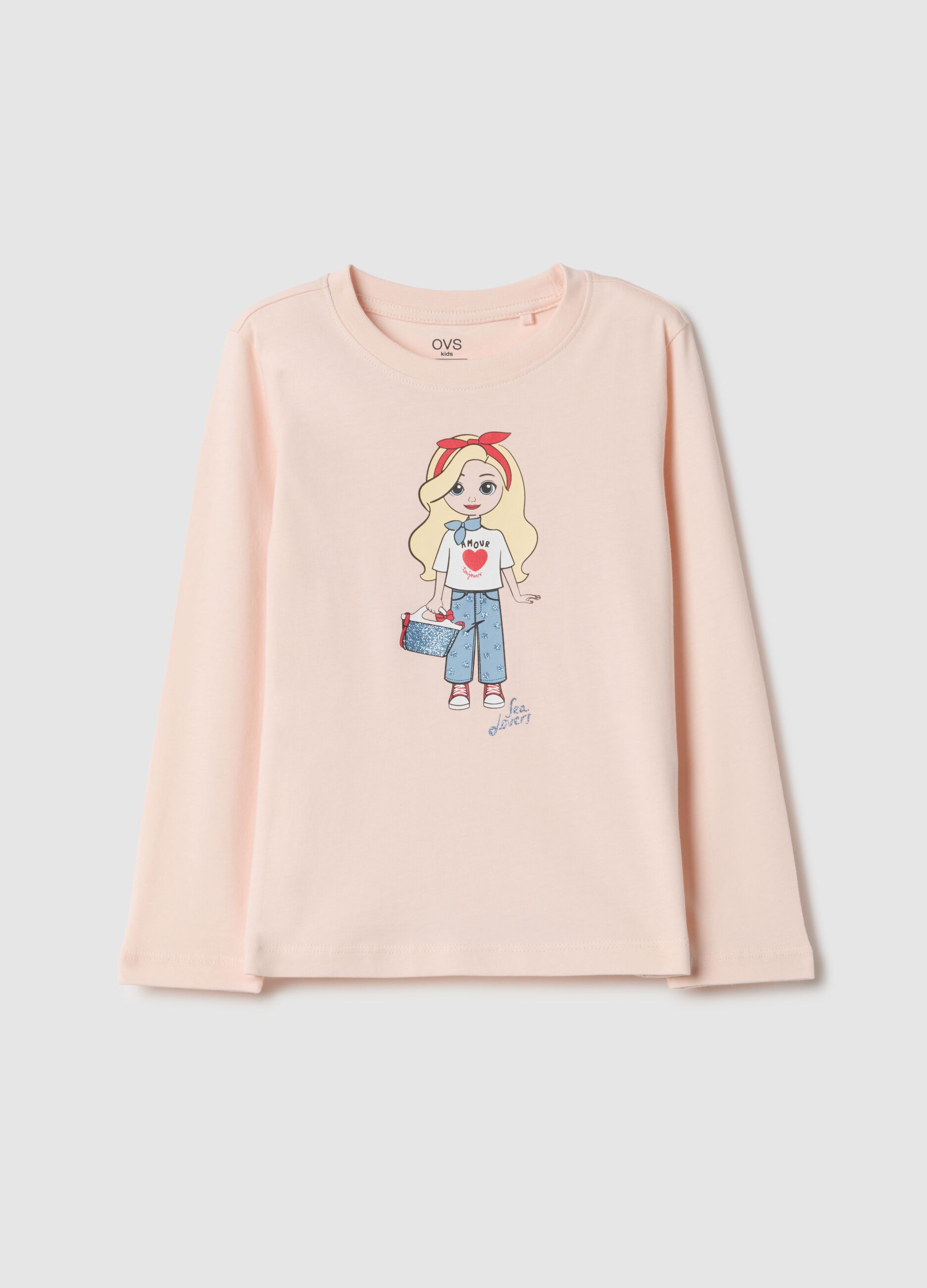 Pink pure cotton t-shirt for girls regular fit with print