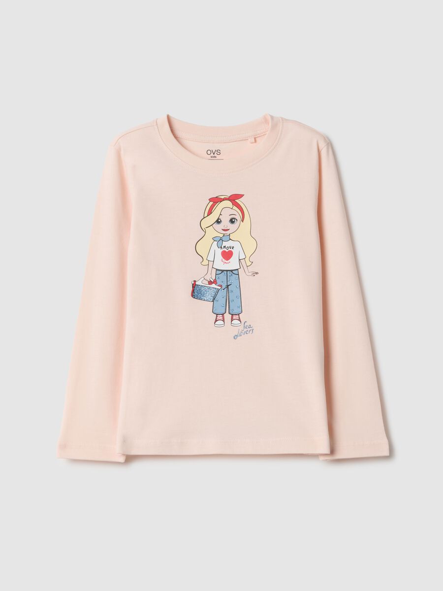 Pink pure cotton t-shirt for girls regular fit with print_0