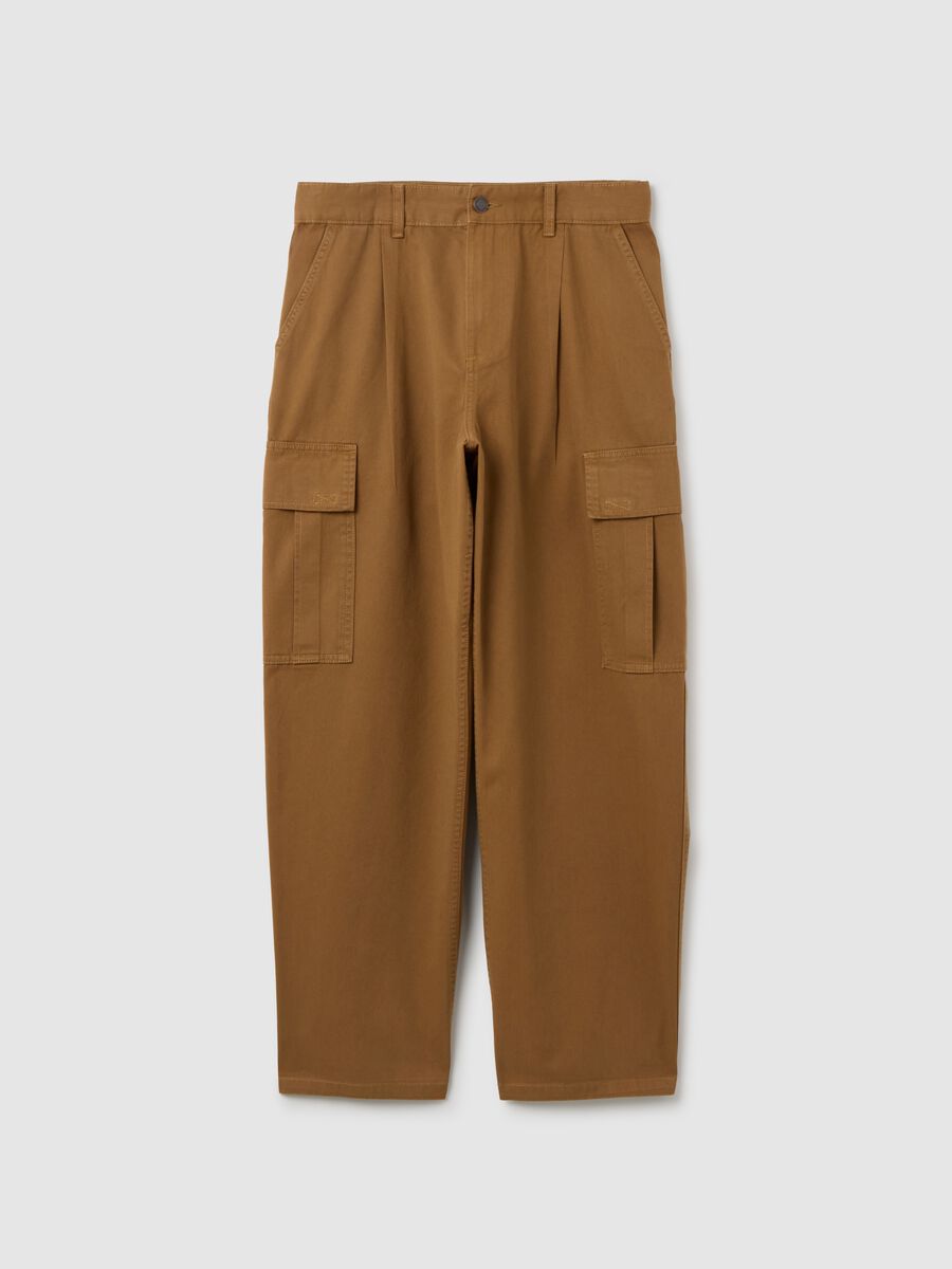 Pantaloni cargo in puro cotone marroni baggy_0