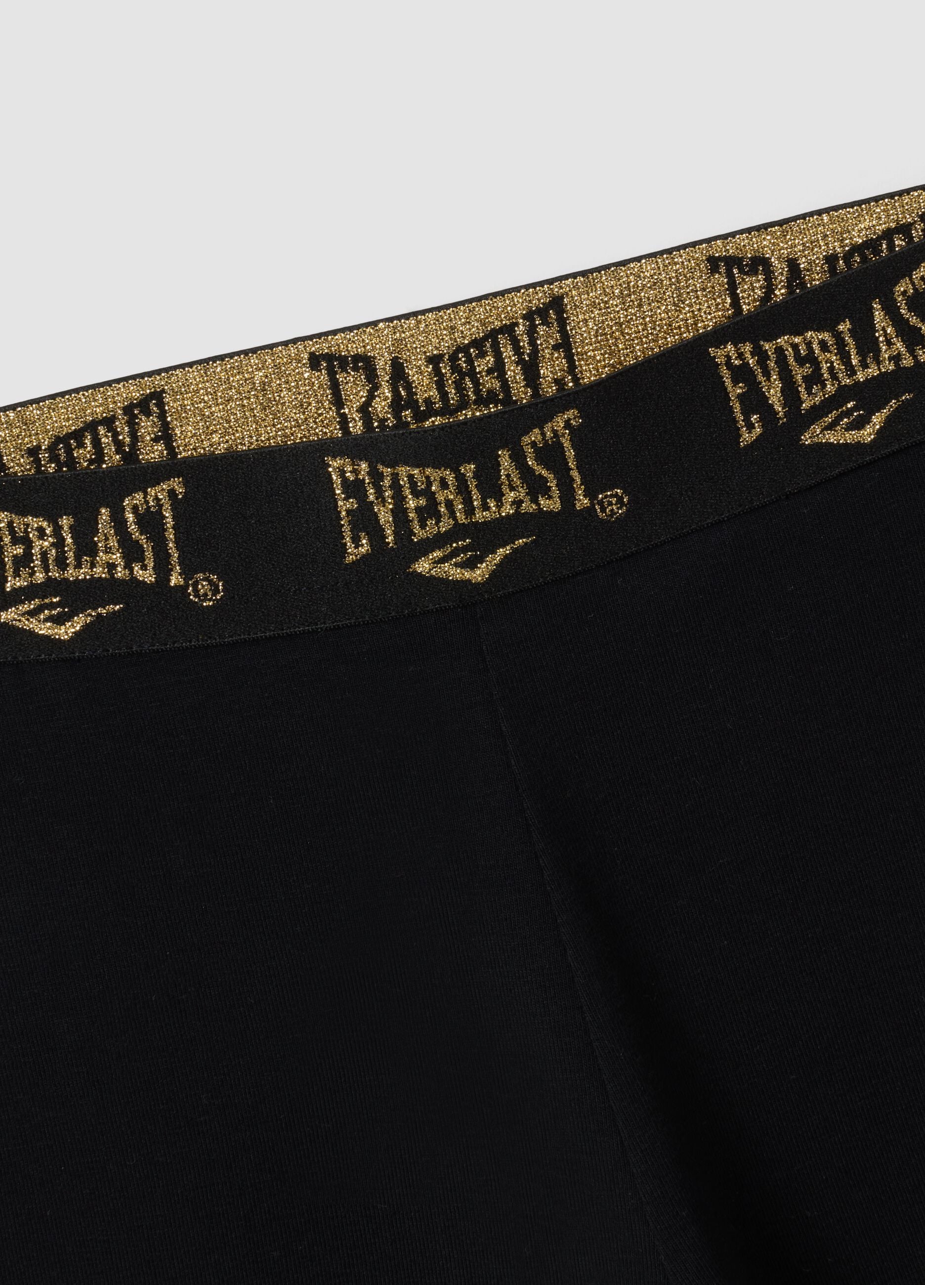 Black stretch cotton leggings with logo waistband for girls