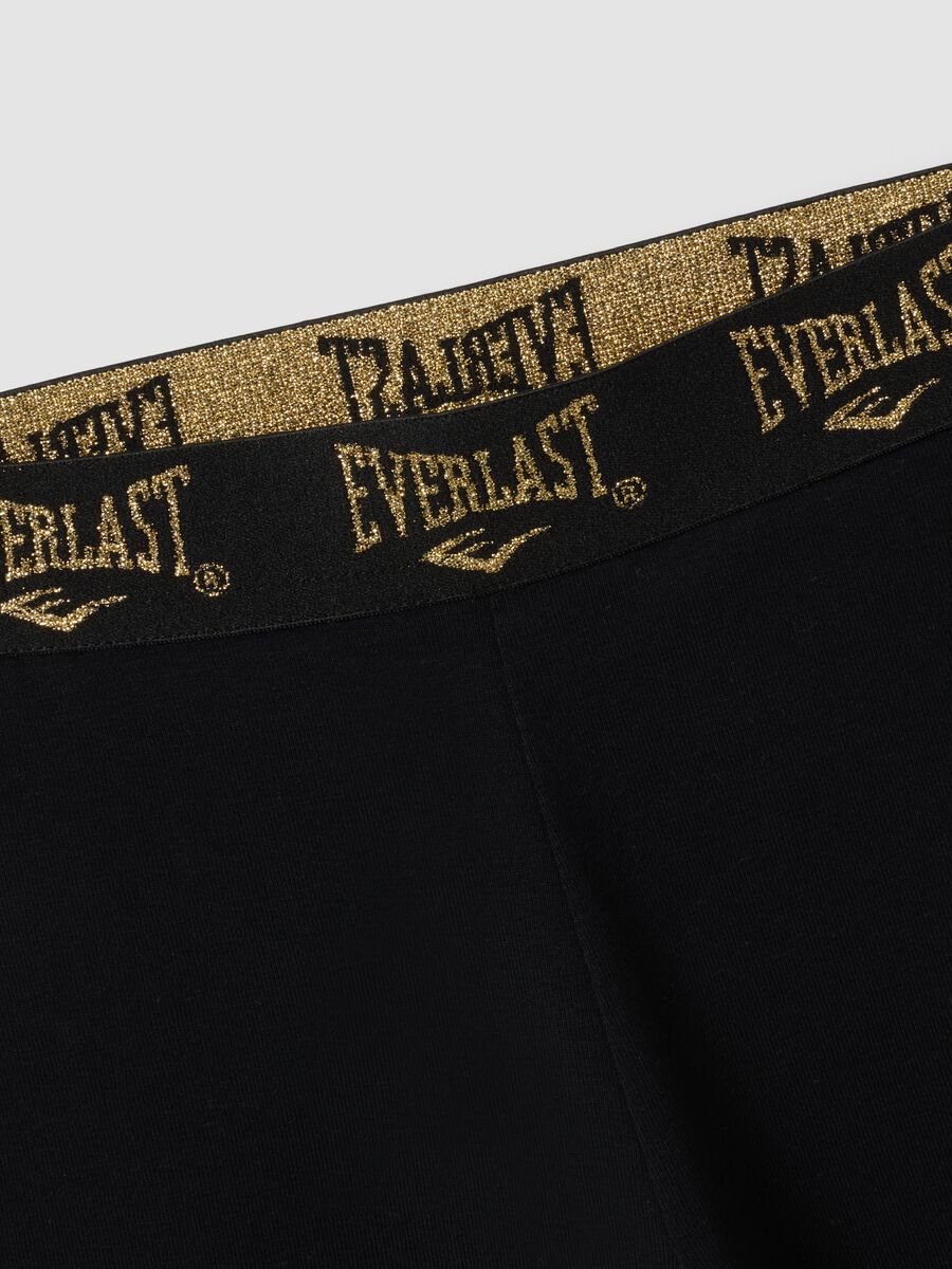 Black stretch cotton leggings with logo waistband for girls_3