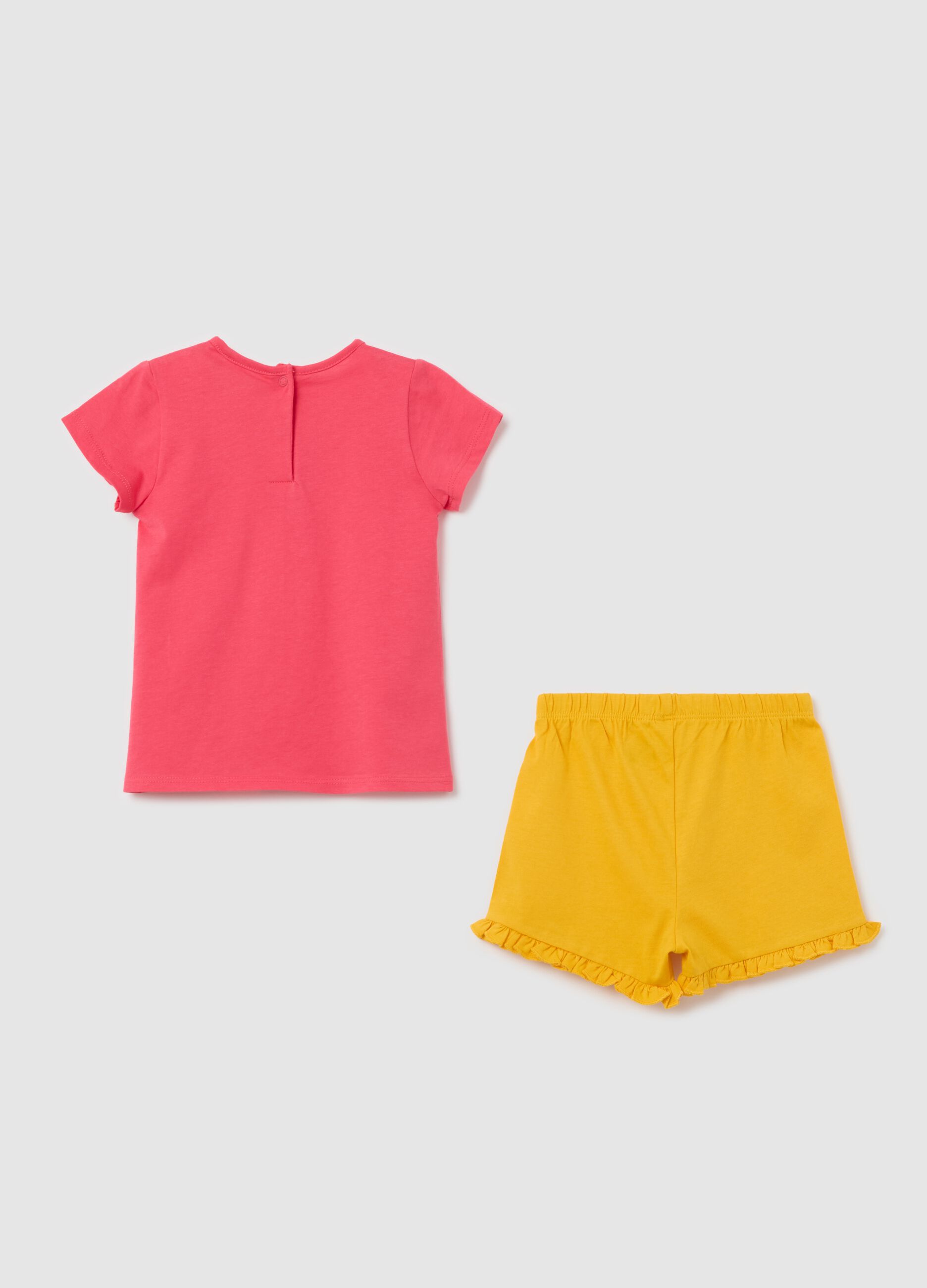 Pigiama in cotone rosa e giallo con stampa 