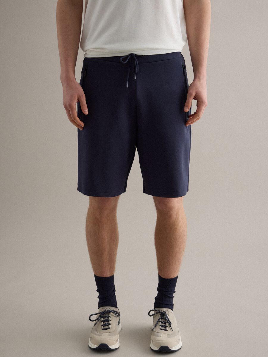 Blue regular fit stretch cotton blend shorts_2