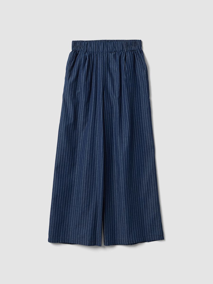 Pantaloni palazzo blu in puro cotone a righe_4
