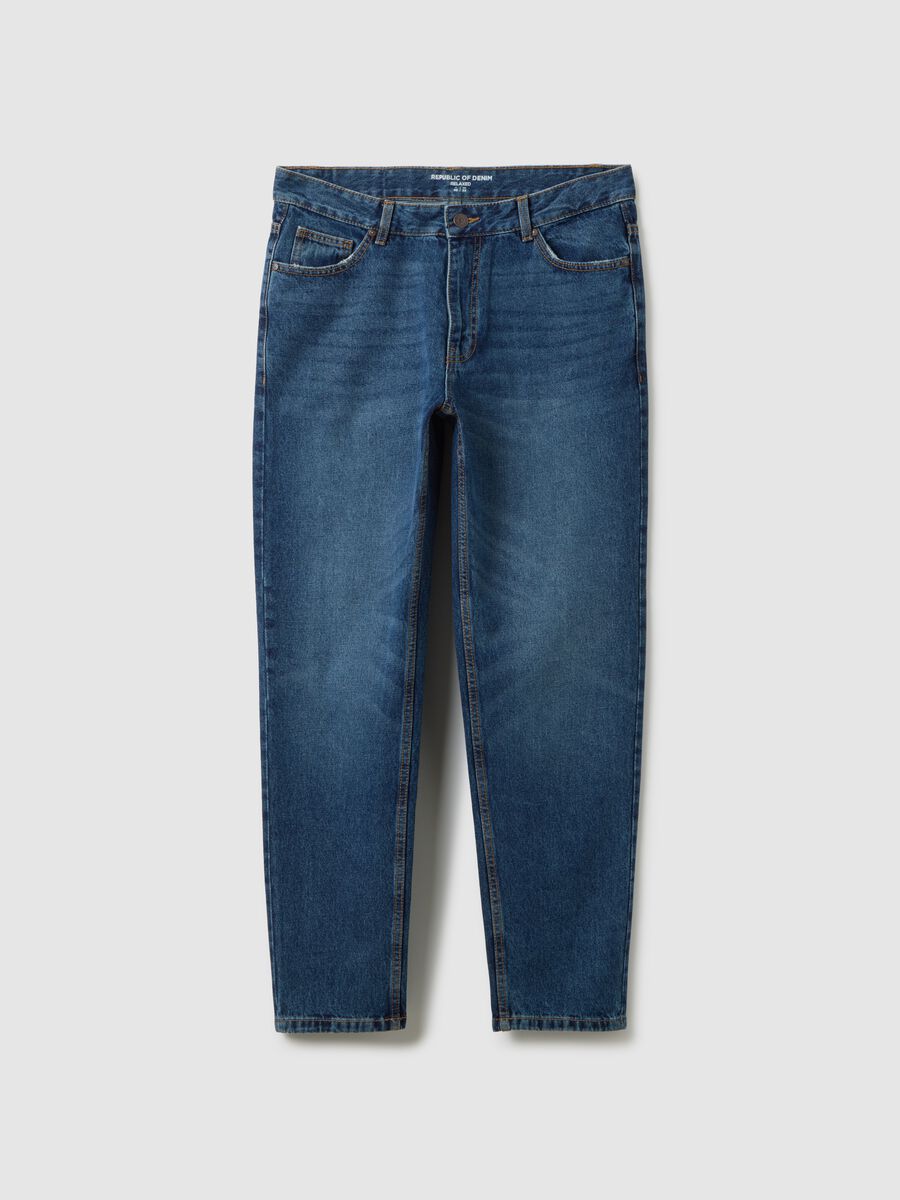 Blue pure cotton jeans with relaxed fit_4