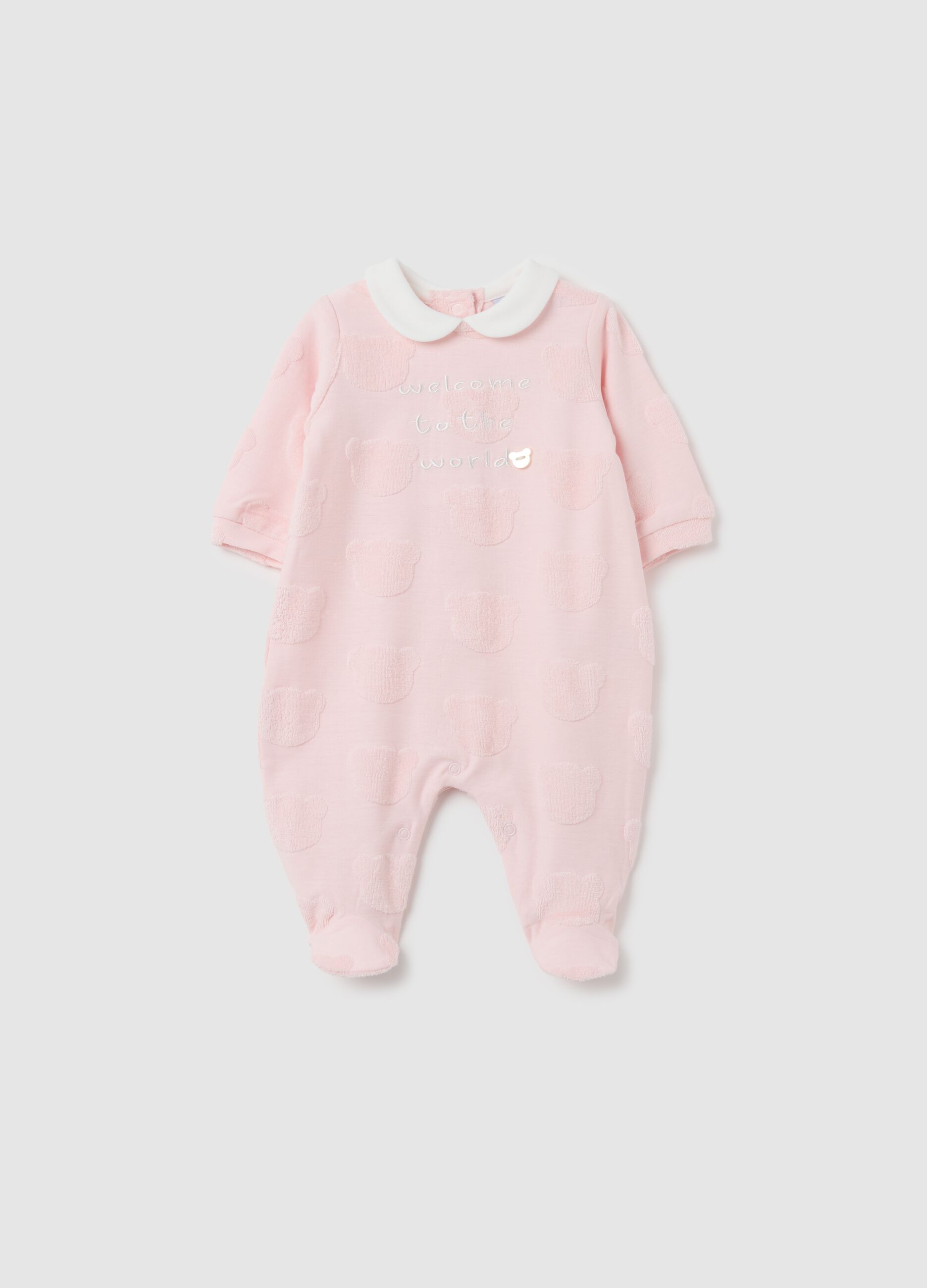 Tutina da neonato in puro cotone rosa con colletto