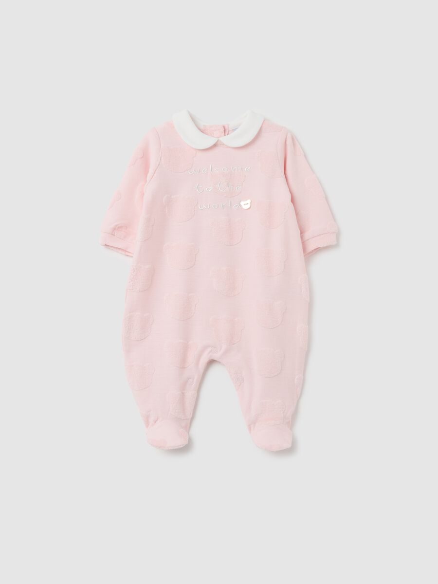 Pink pure cotton baby bodysuit with collar_0