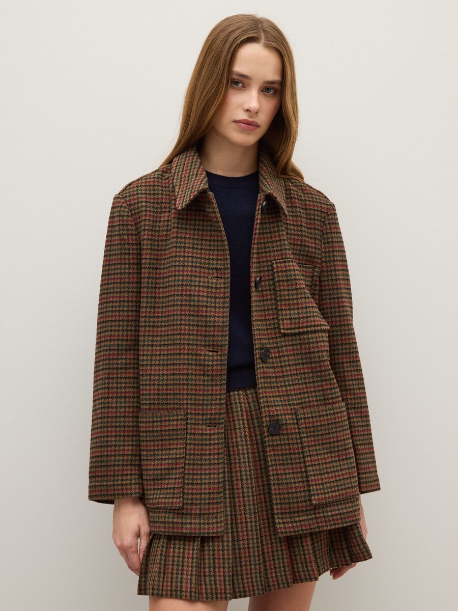 Brown Wool Blend Checked Regular Fit Blazer_0