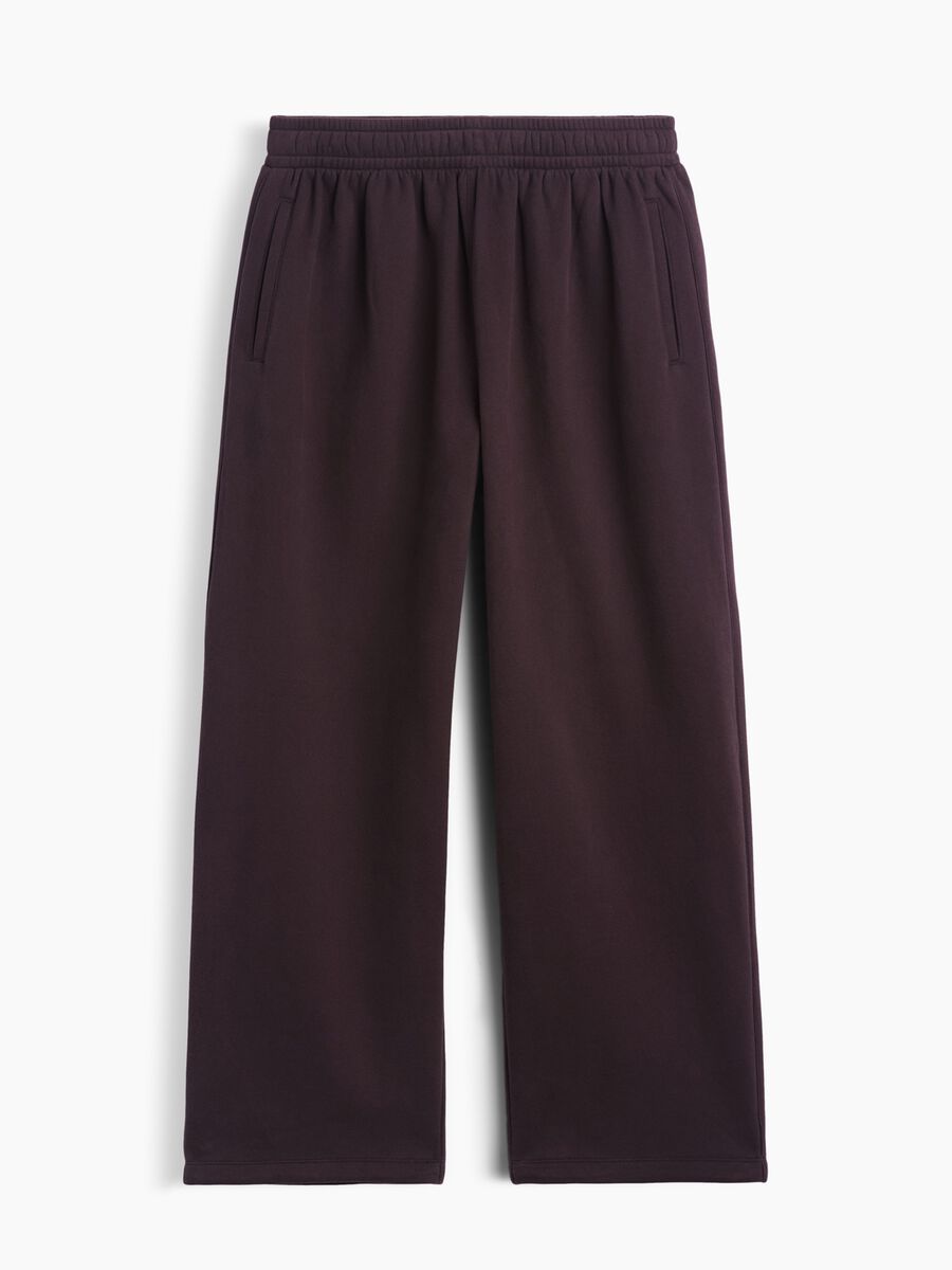 Pantaloni marrone scuro in misto cotone con vita elasticizzata_0