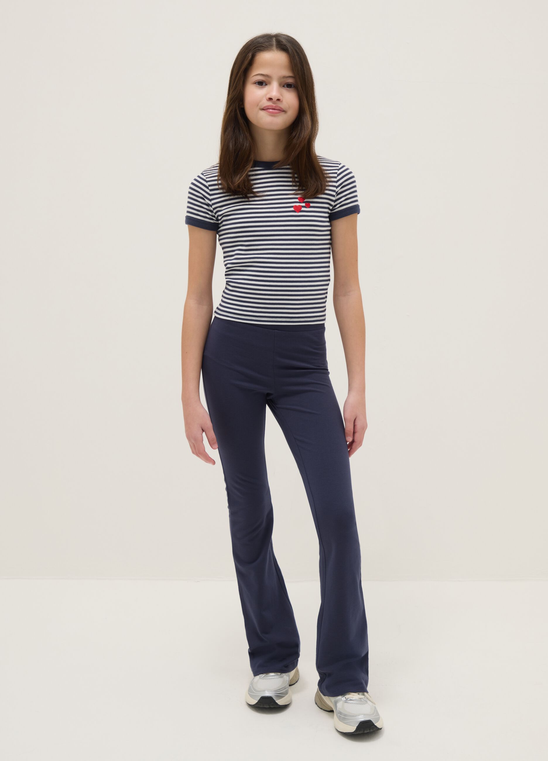 Girls' Blue Flare Leggings in Stretch Cotton