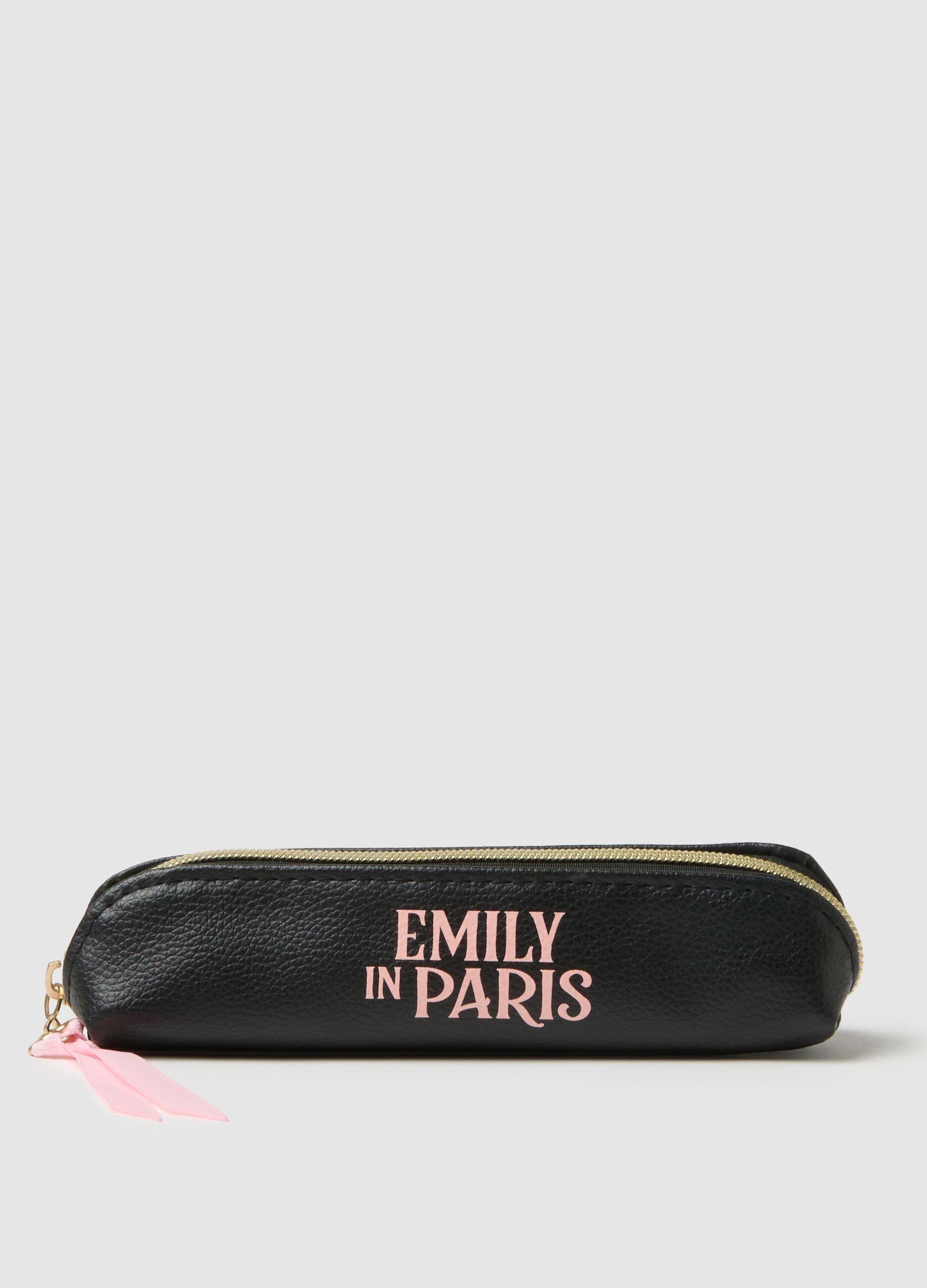 Black case with zip and Emily in Paris print
