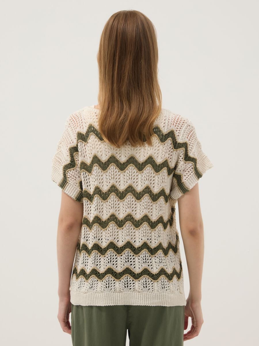 Beige open-knit stretch cotton top_3