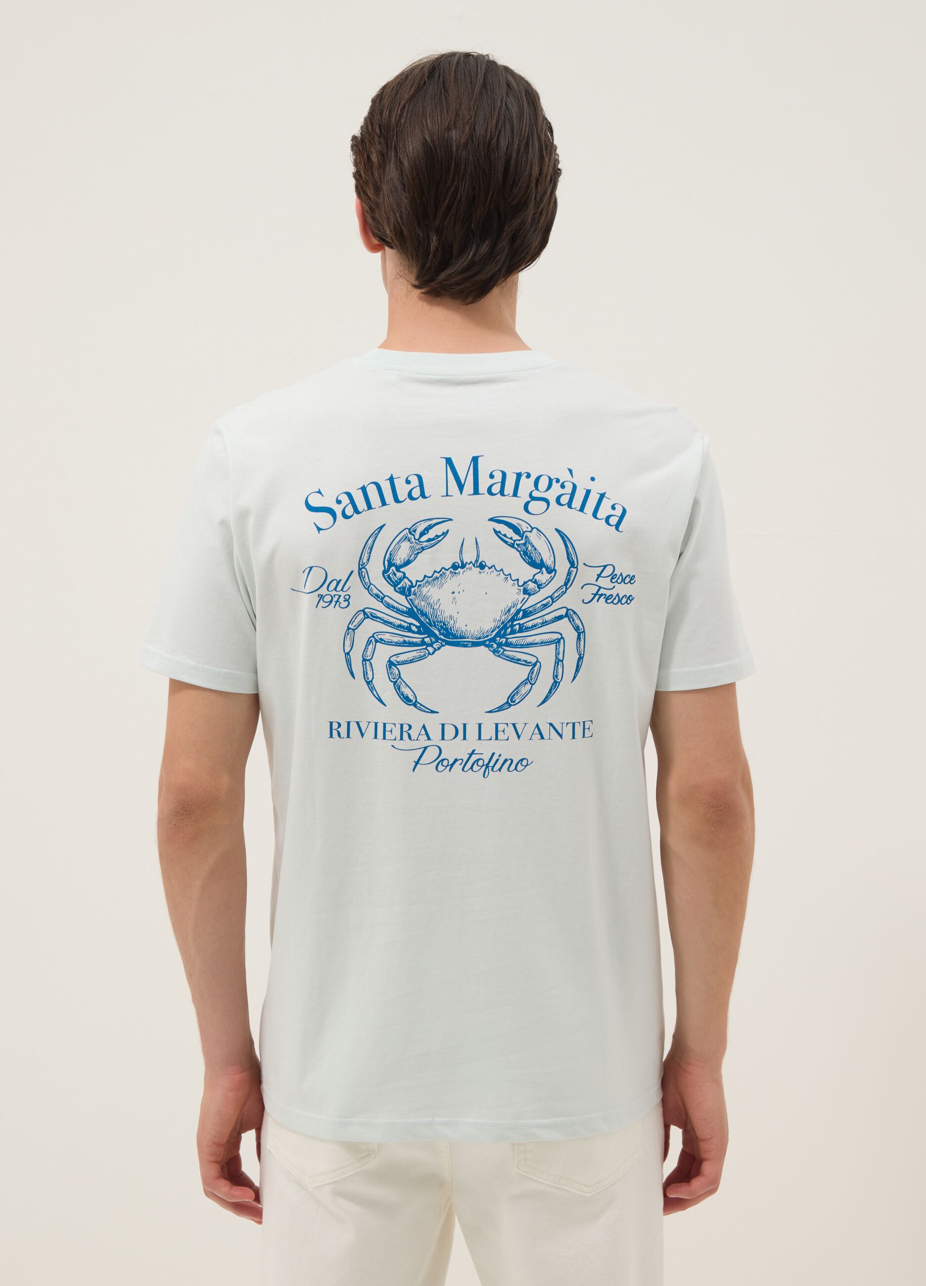 Blue slogan T-shirt in pure cotton, regular fit