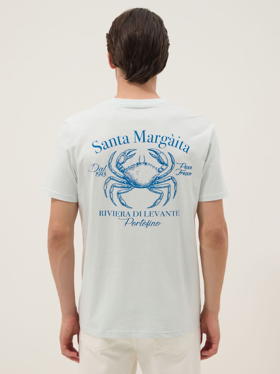 T-shirt azzurra con scritta in puro cotone regular fit_3