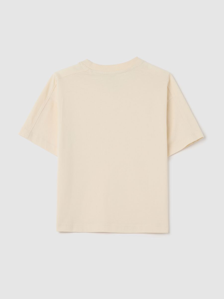 Beige crew neck pure cotton t-shirt for boys_1