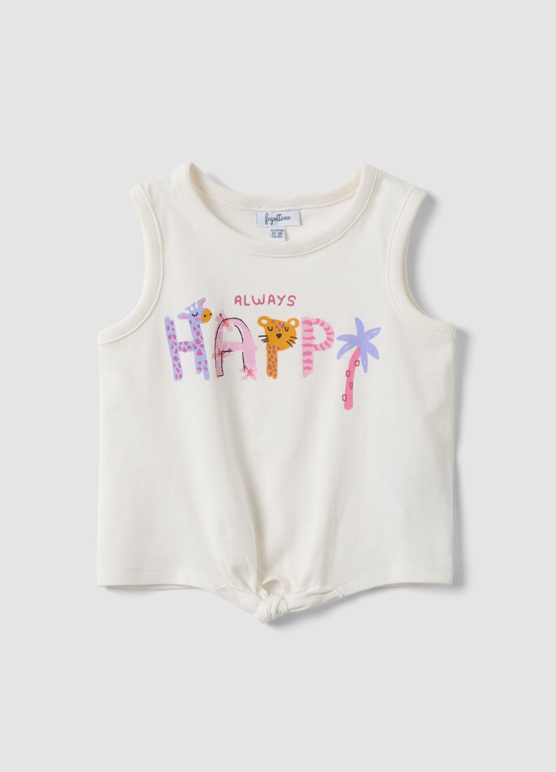 White organic cotton tank top with front tie detail