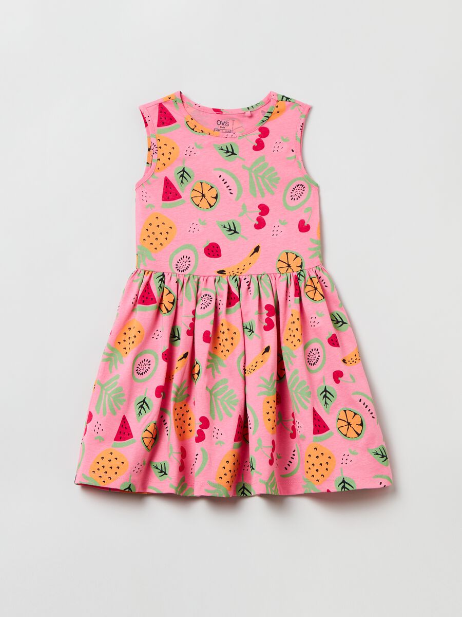 Sleeveless dress in cotton with print_0