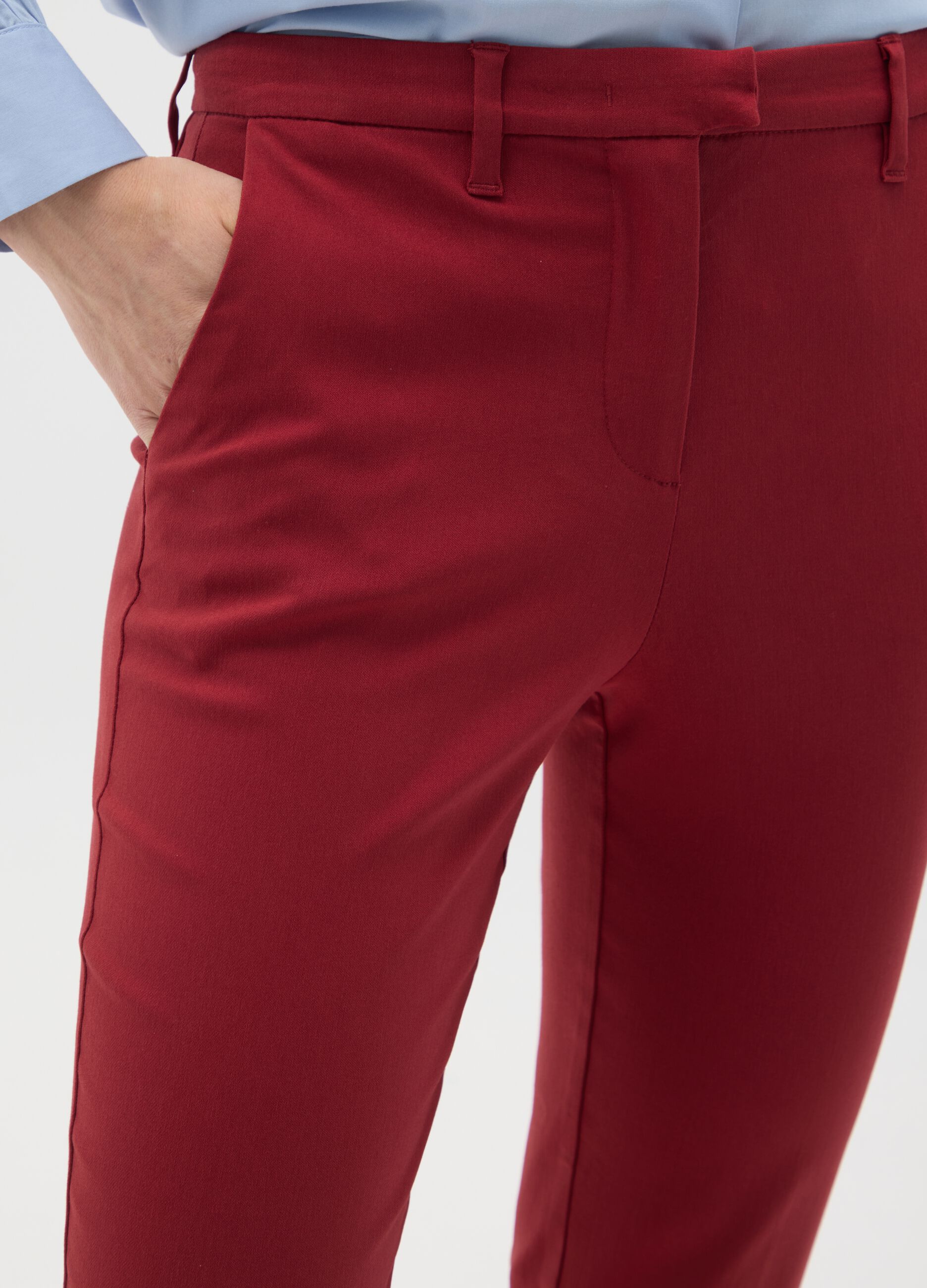 Red viscose blend slim fit trousers