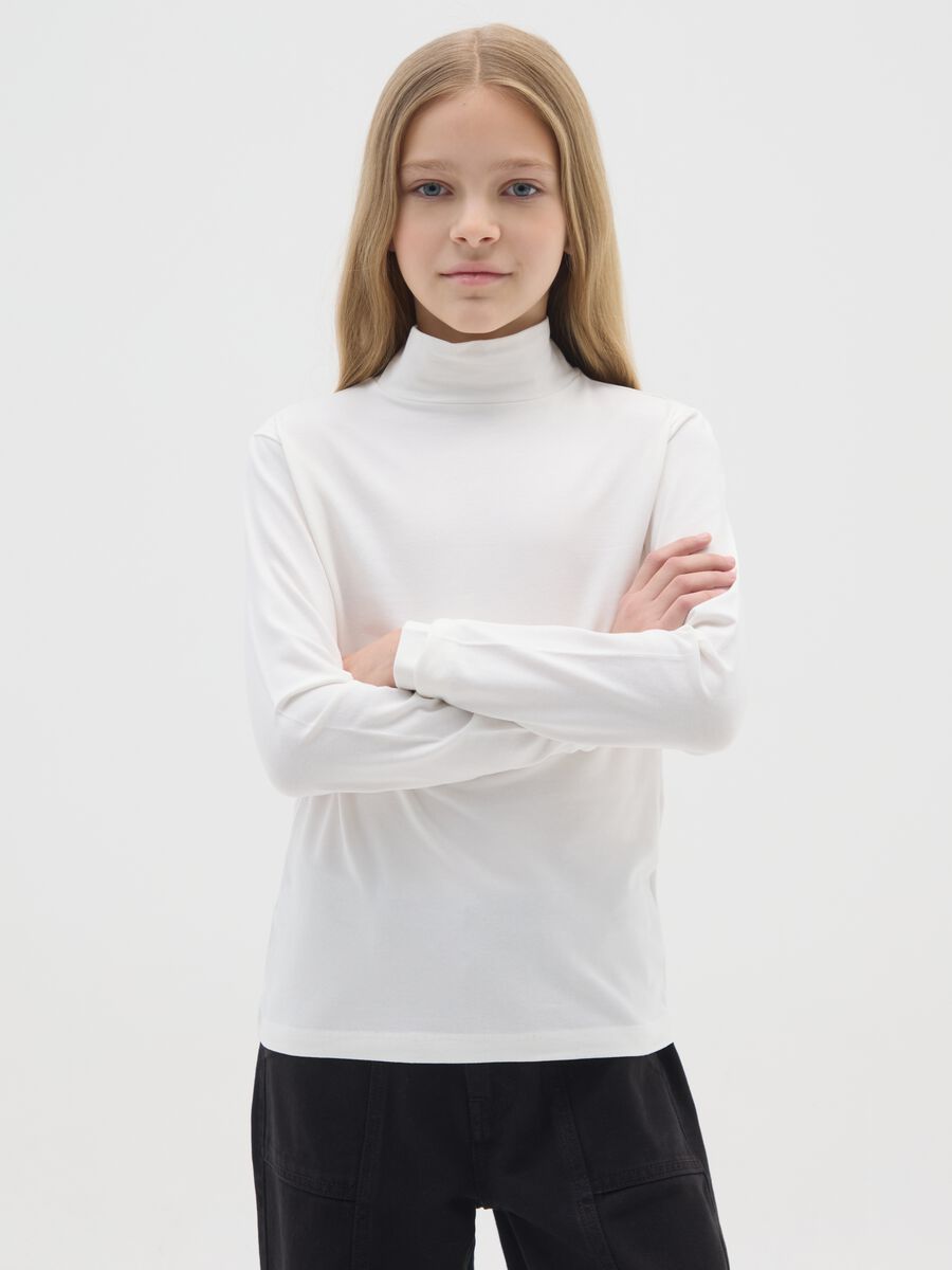 Maglia bianca da ragazza in cotone elasticizzato regular fit_0