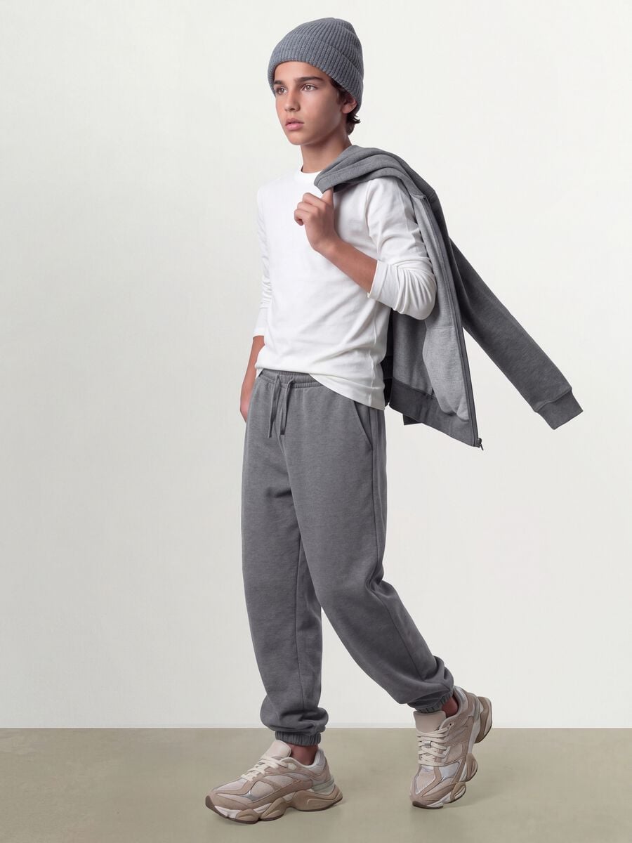 Grey marl joggers in organic cotton and viscose blend_1