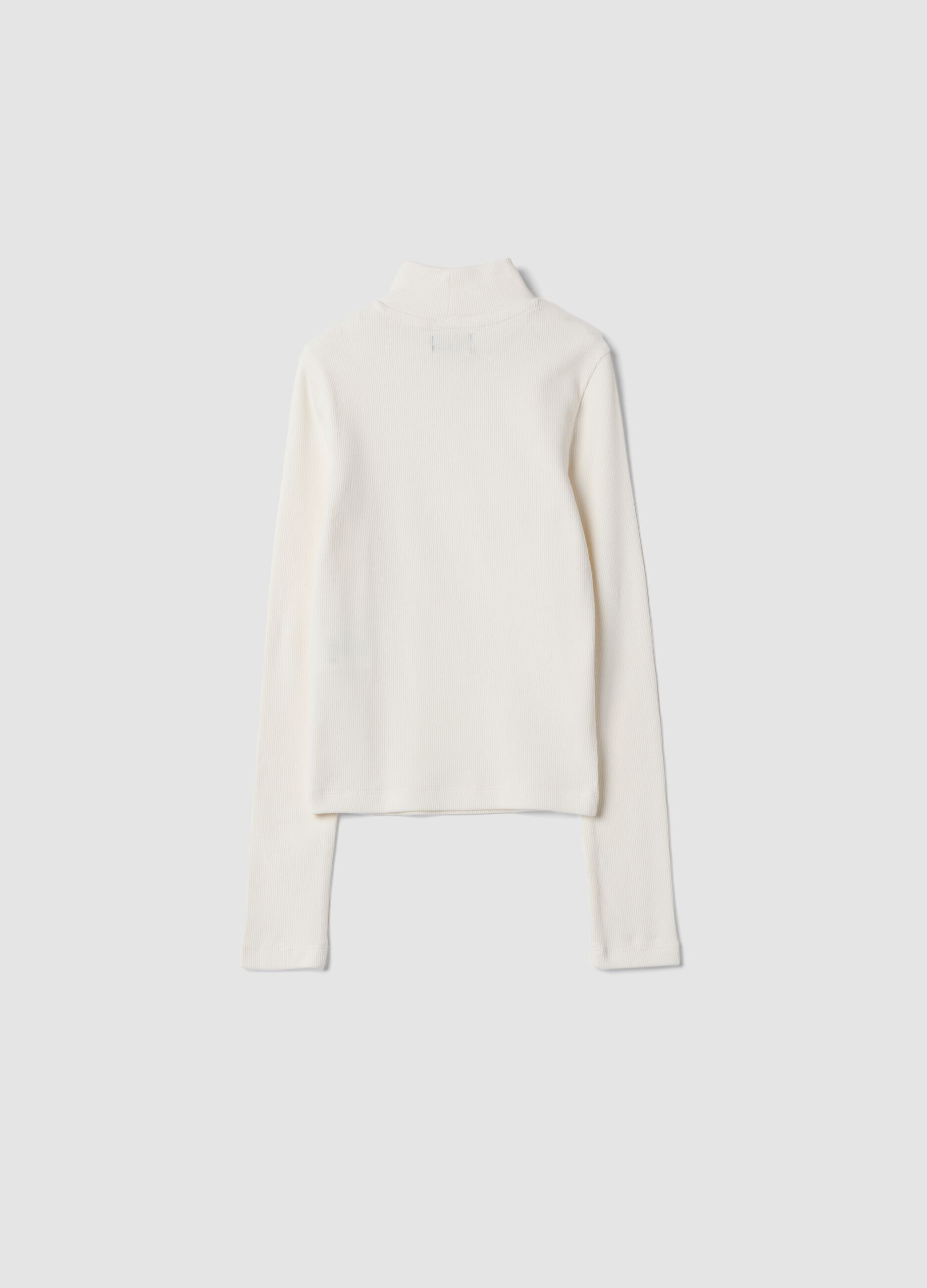 White slim-fit ribbed organic stretch cotton T-shirt
