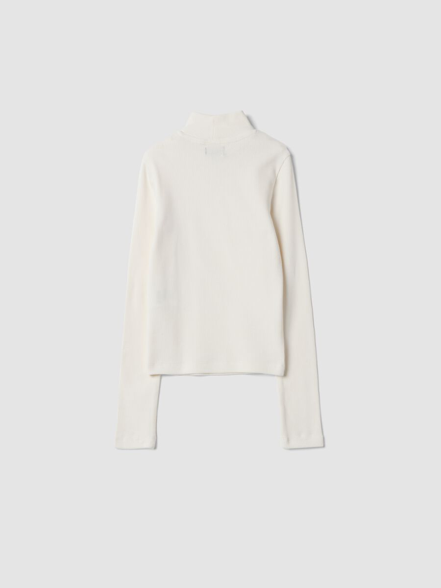 T-shirt bianca in cotone organico elasticizzato a costine slim fit_1