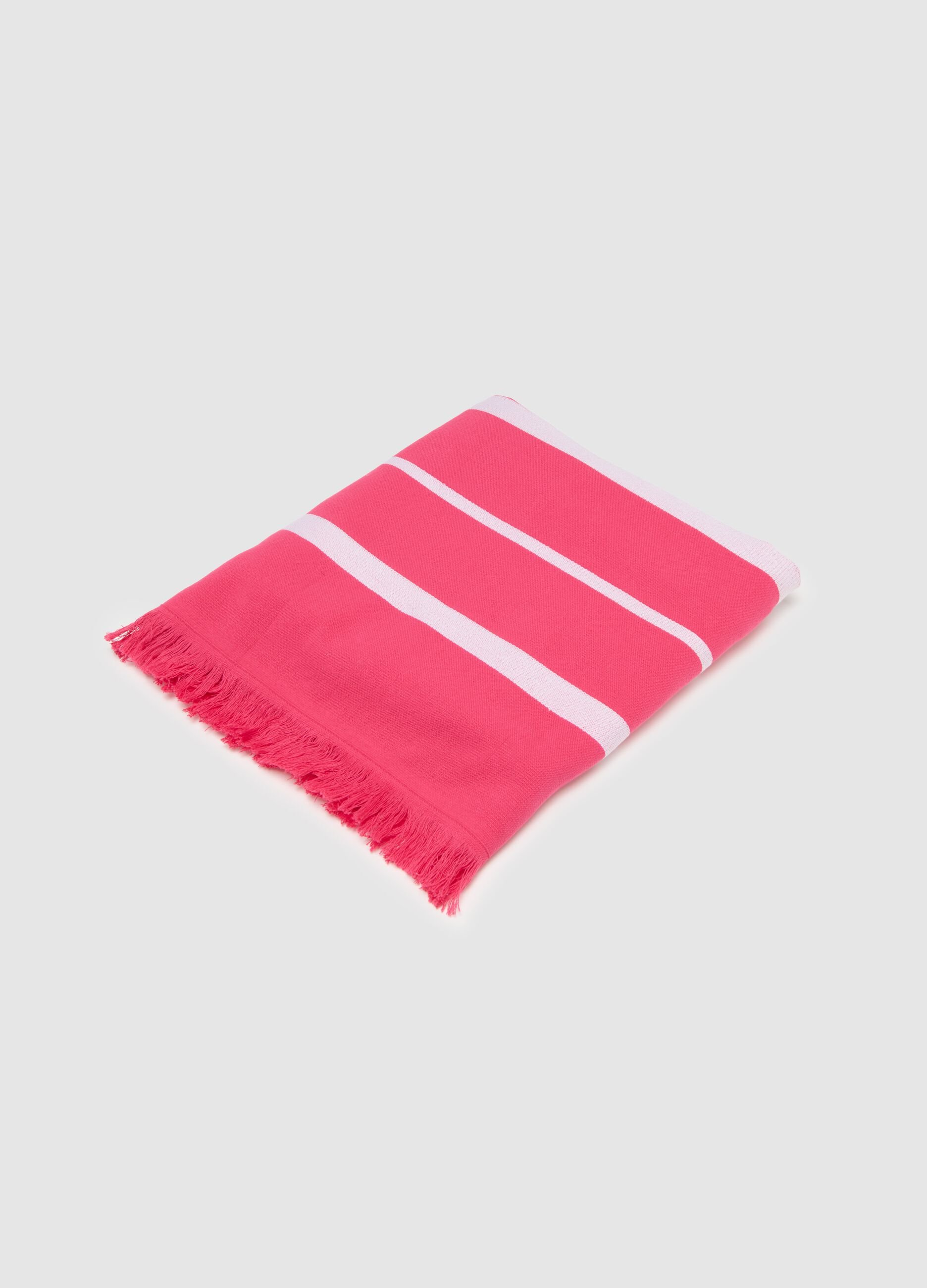 Telo mare da donna in cotone rosa con frange