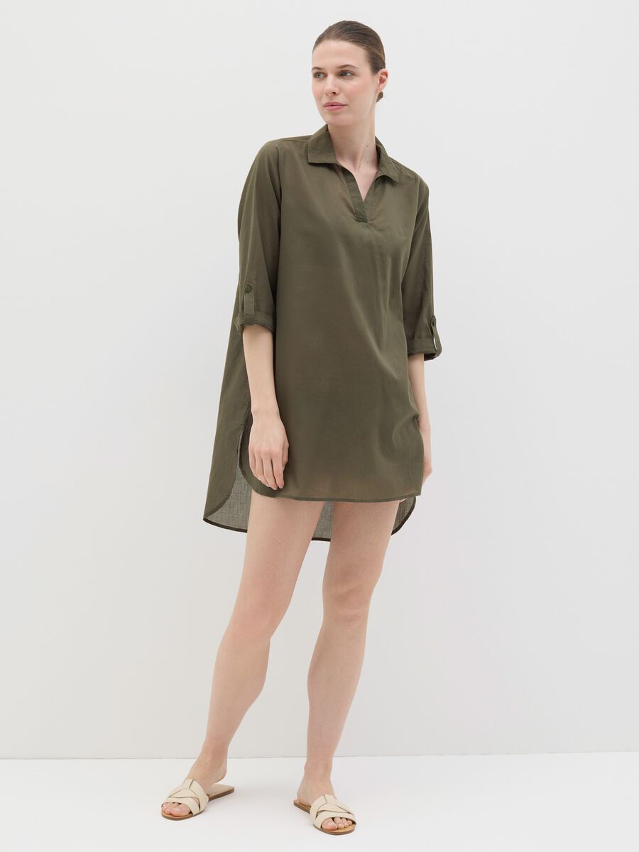 Green beach cover-up shirt dress in cotton_0