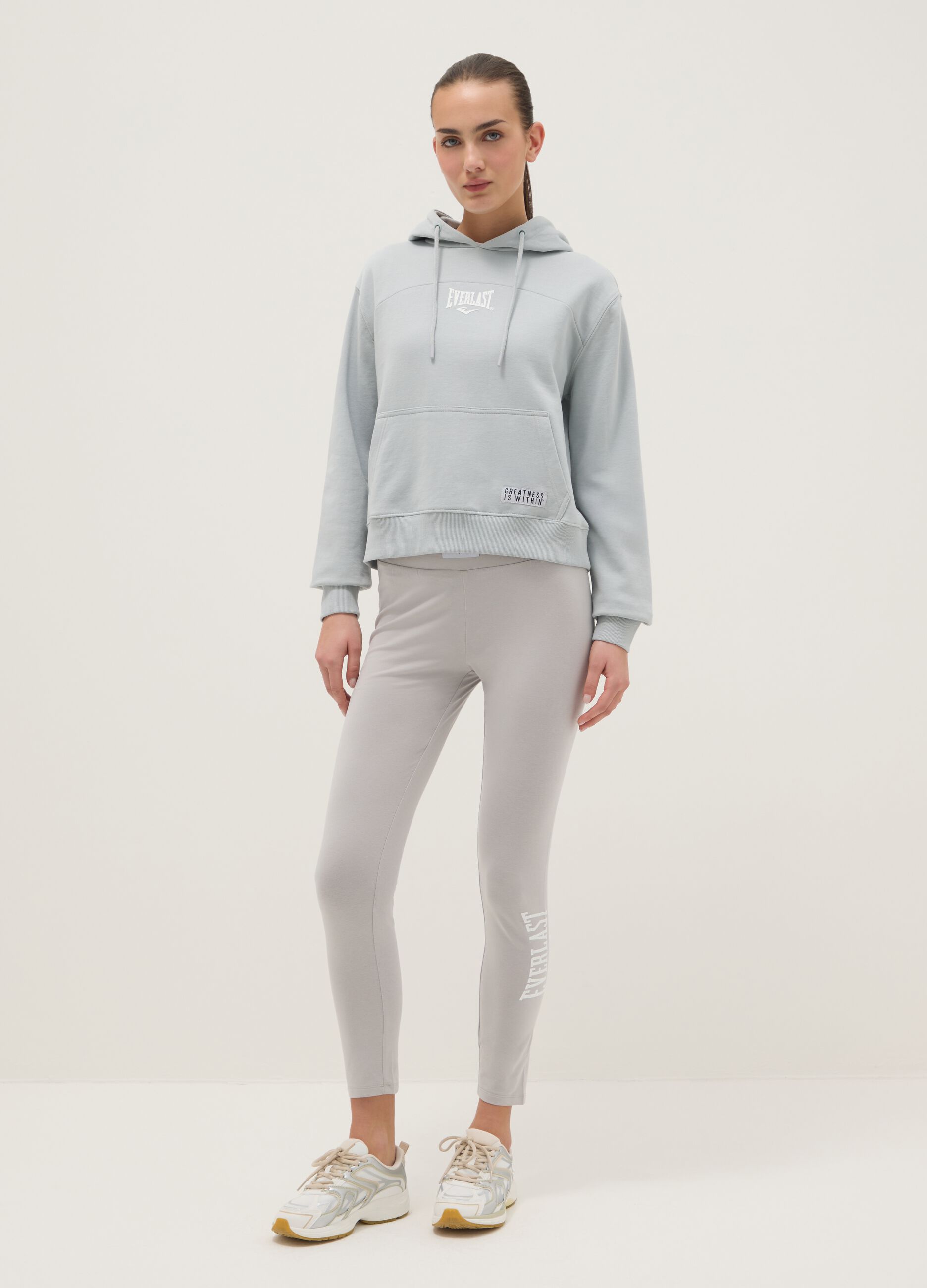 Grey stretch cotton leggings regular fit with Everlast logo