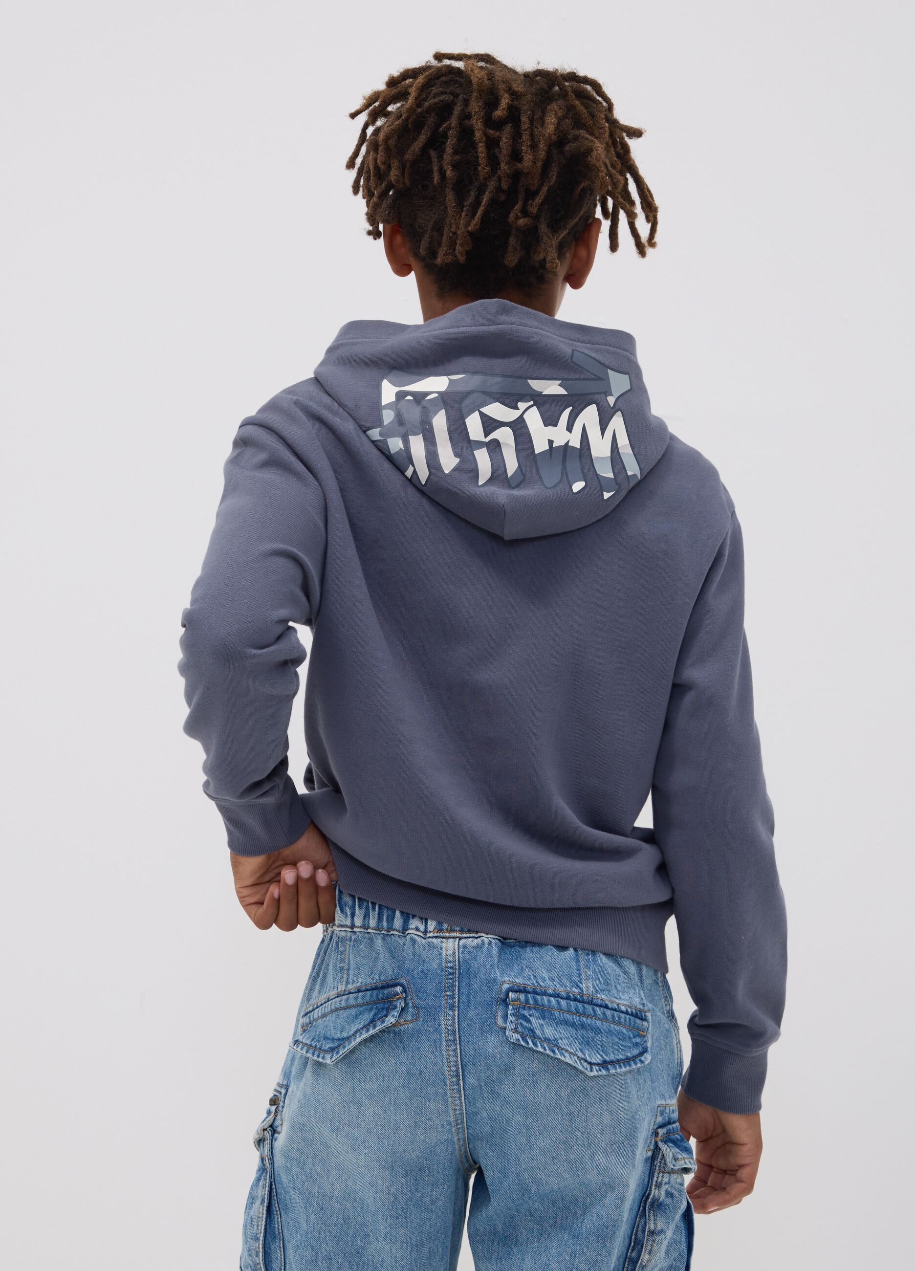 Grey oversized pure cotton hoodie for boys