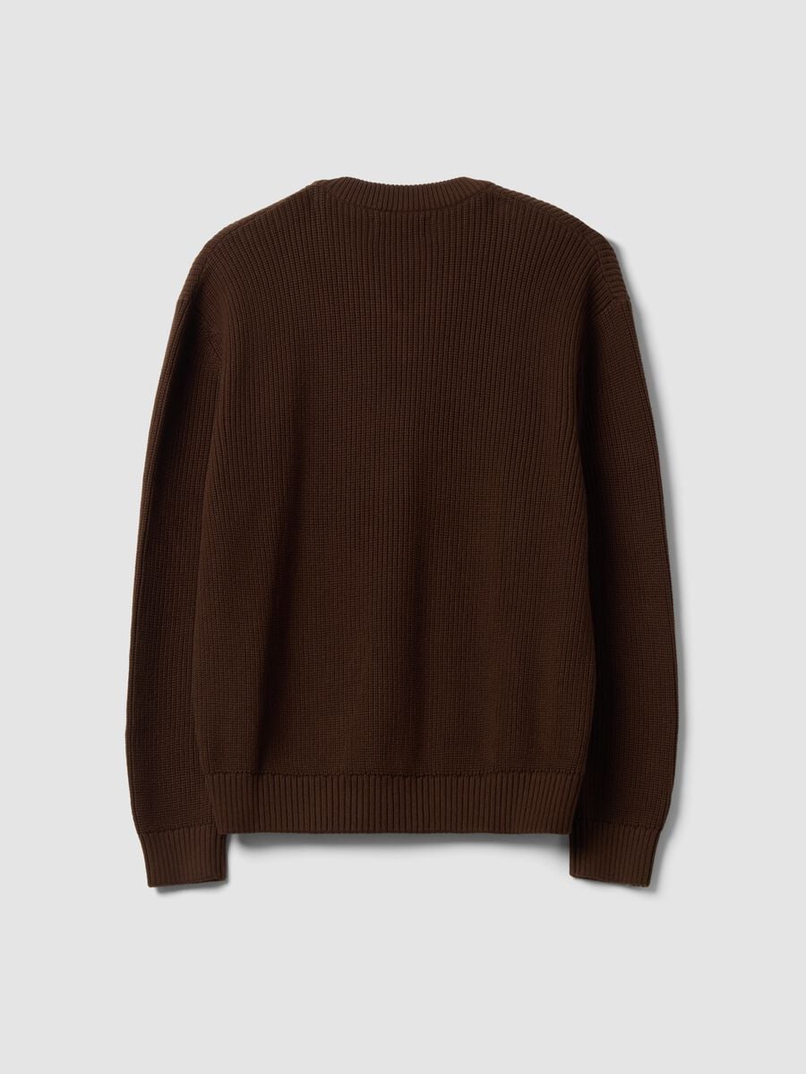 Brown pure cotton jumper with deep V-neck, regular fit_2