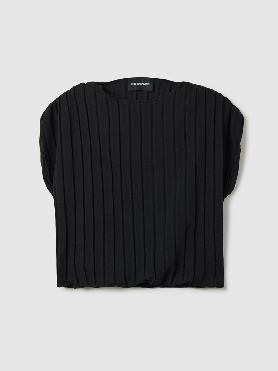 Black sleeveless T-shirt with flat ribbing_4