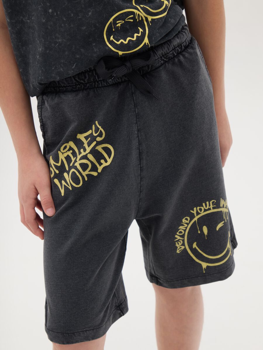 Shorts da ragazzo in puro cotone nero regular fit con dettagli Smiley_2