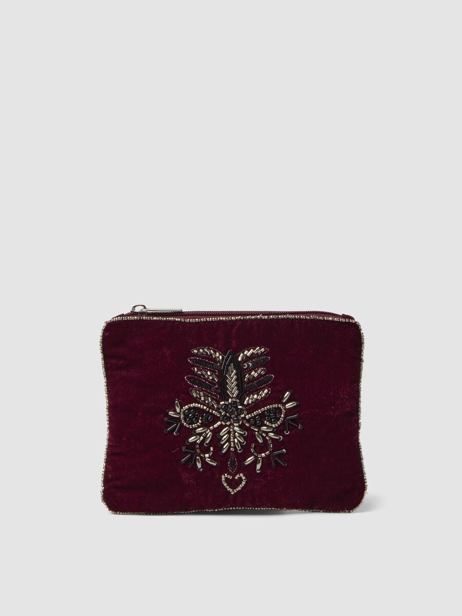 Red clutch with bead embroidery and zip fastening_0
