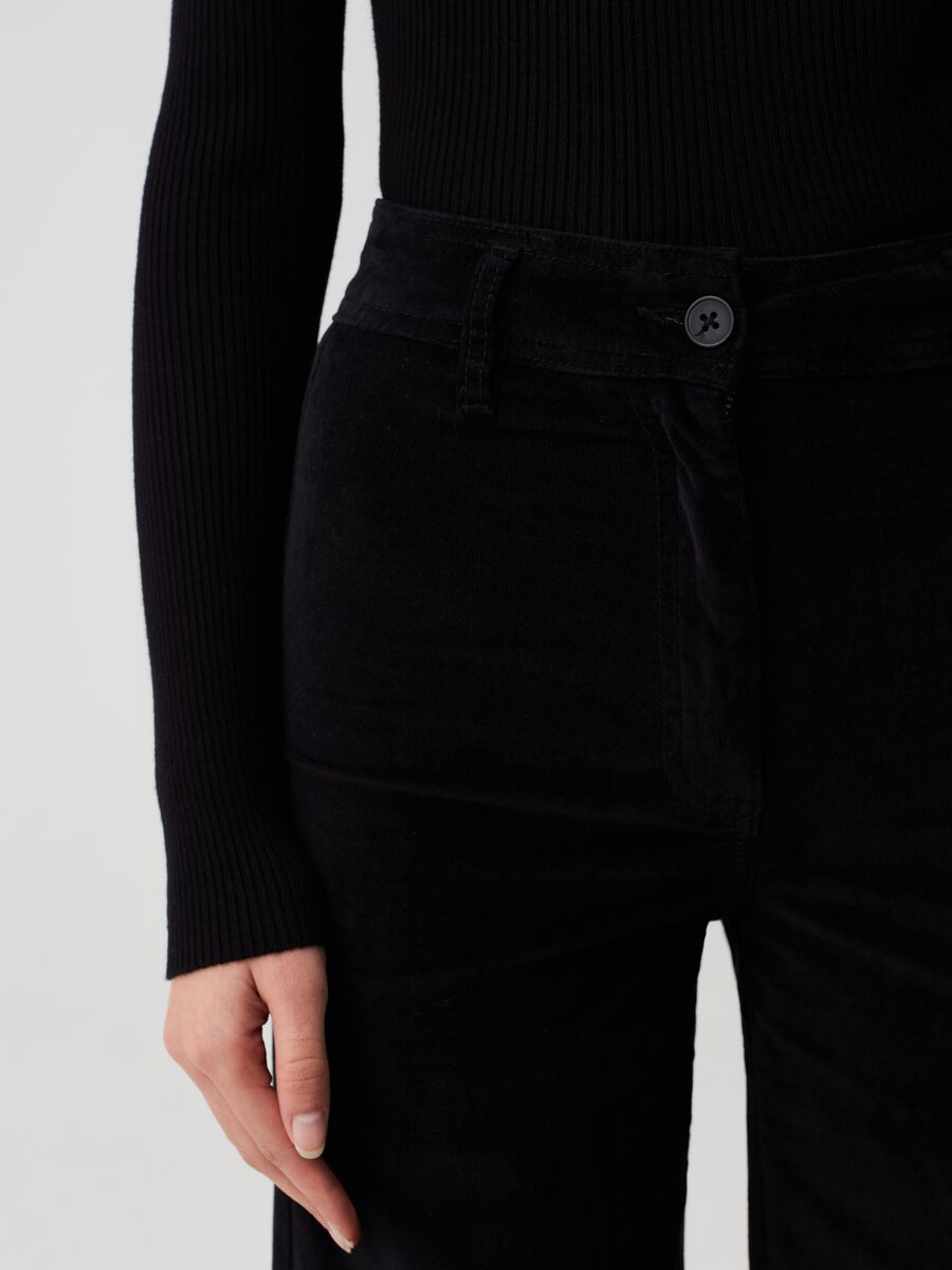 Pantaloni wide leg in velluto stretch_3