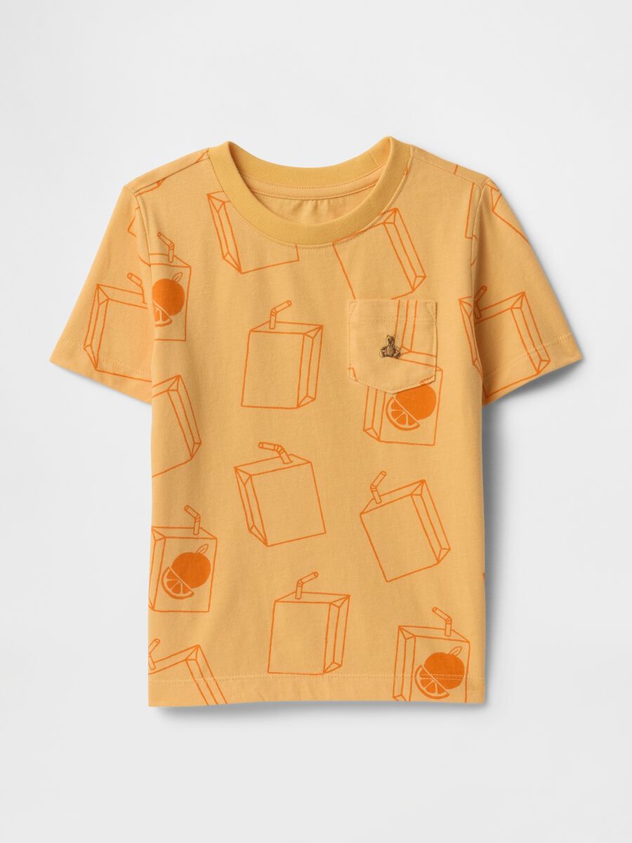 Yellow T-shirt with orange juice print_0