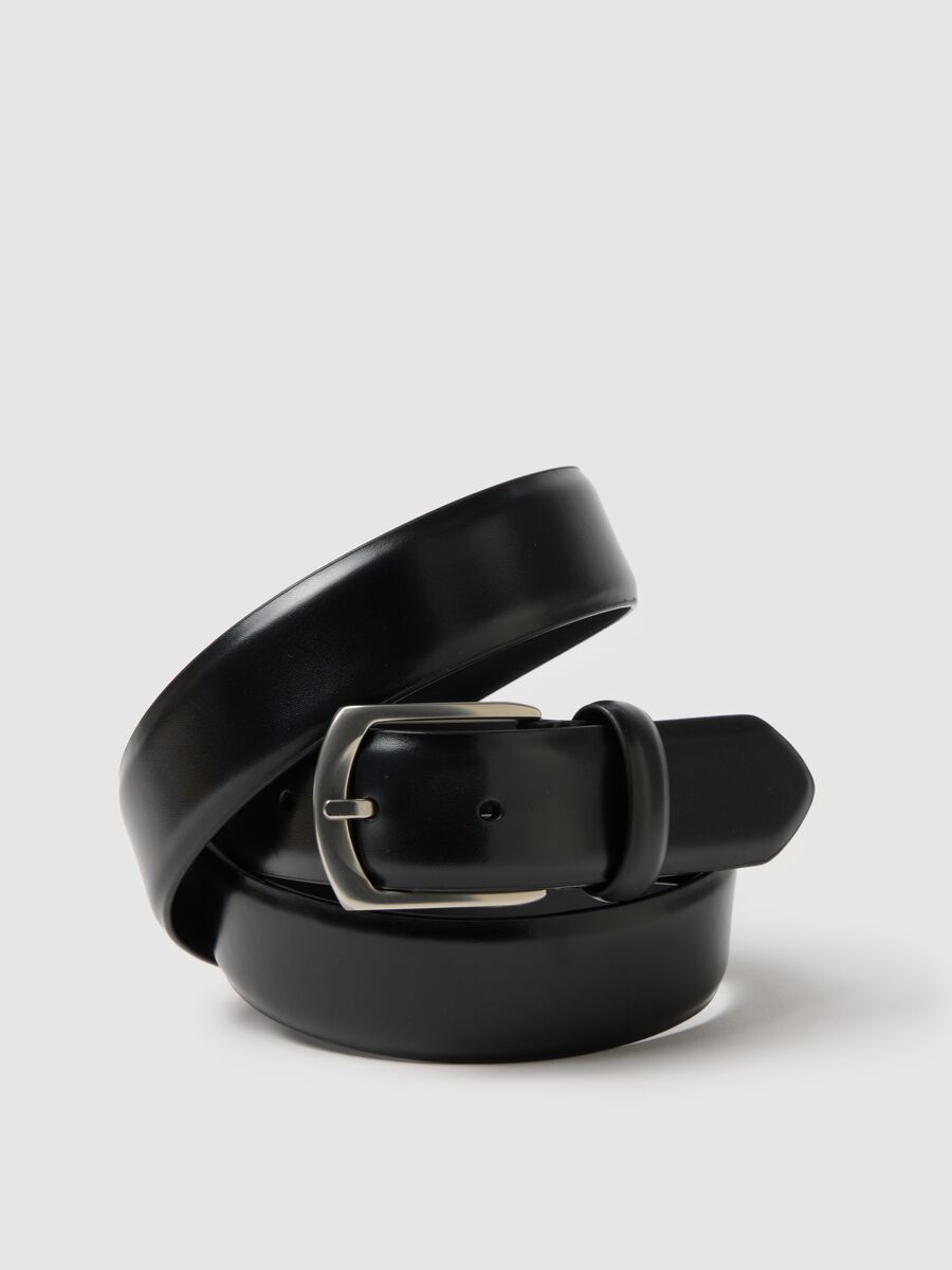 Black genuine leather belt with metal buckle_2
