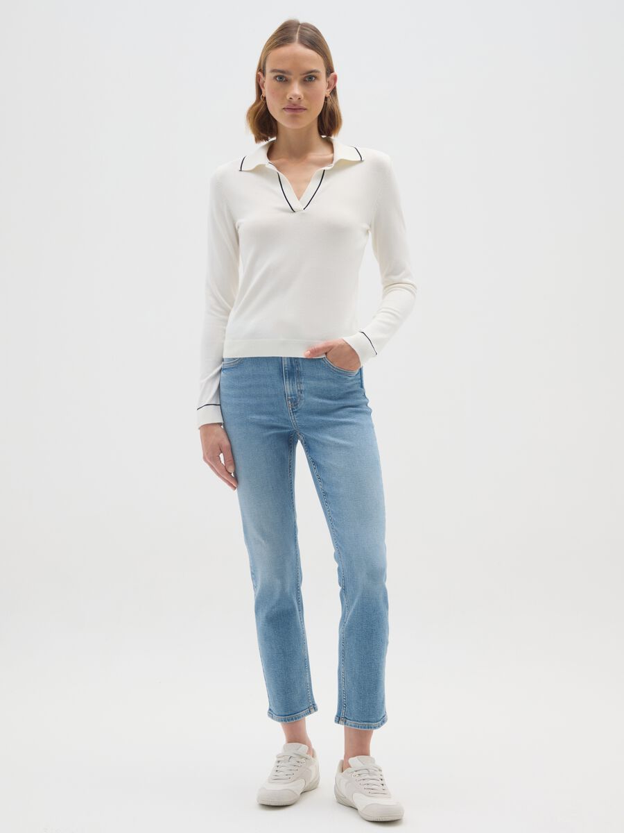 White Polo Sweater in Viscose Blend_1