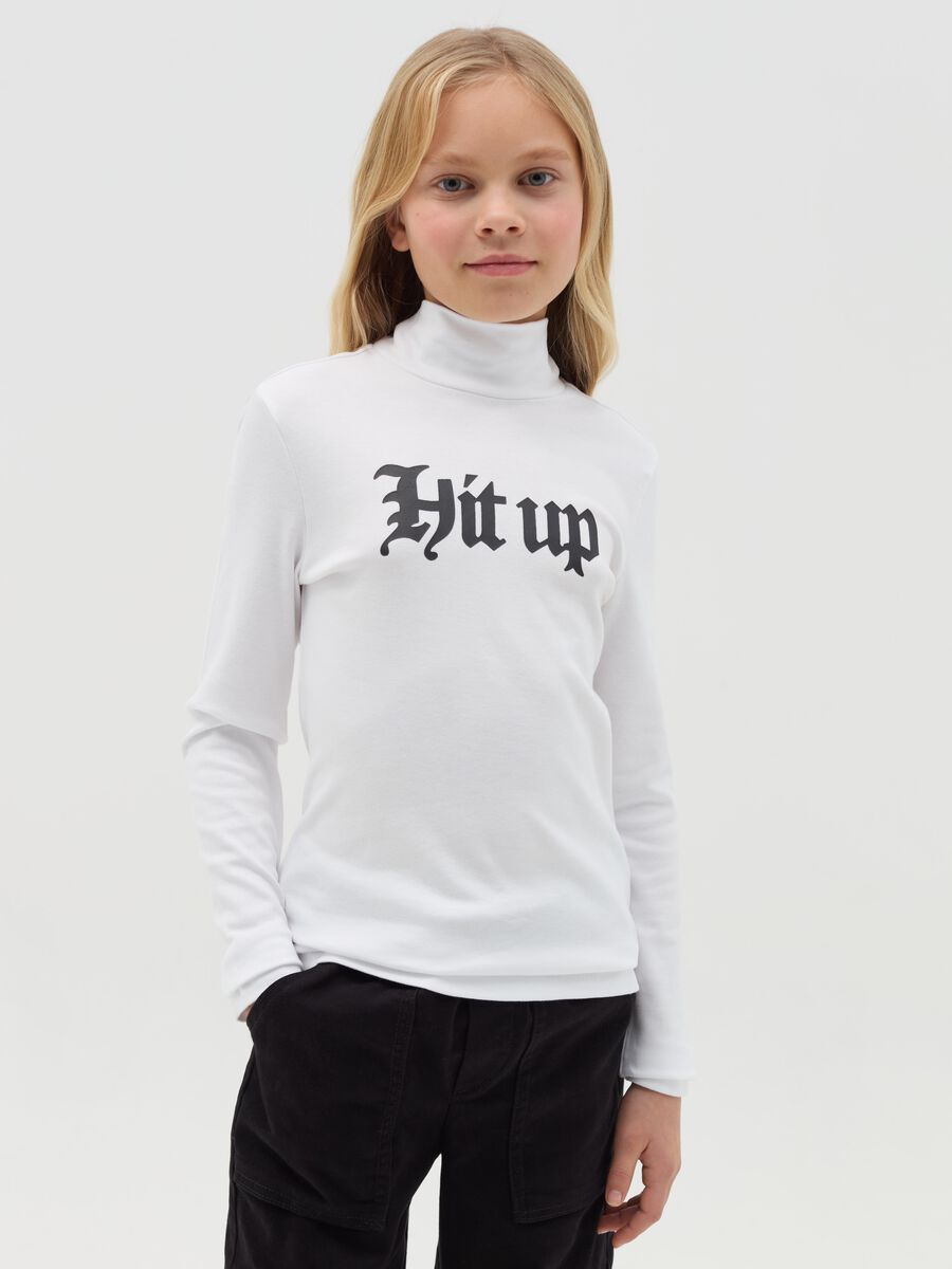 T-shirt with mock neck and gothic print_0