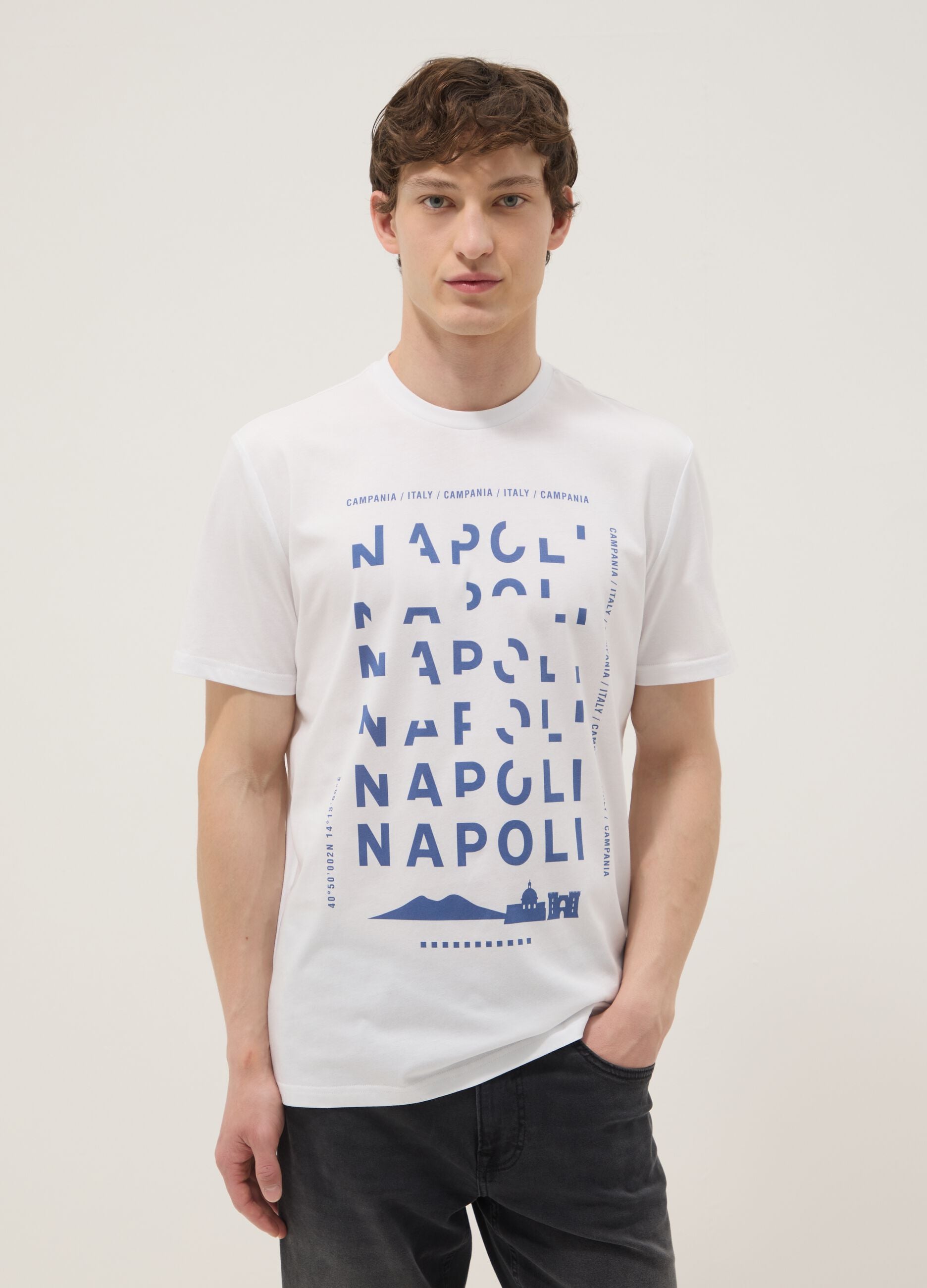 White pure cotton short-sleeve T-shirt, regular fit