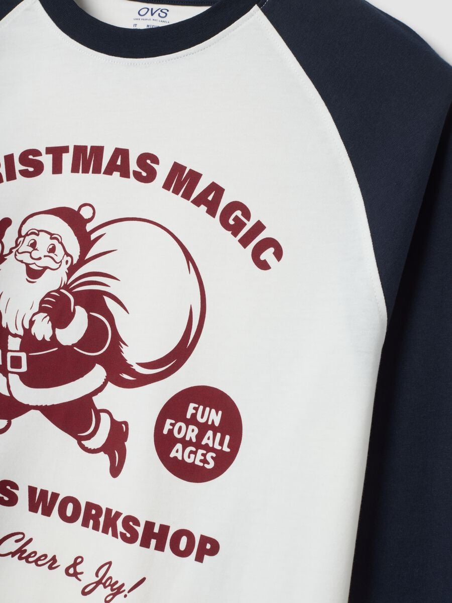 White organic cotton pyjama top with Santa print_1