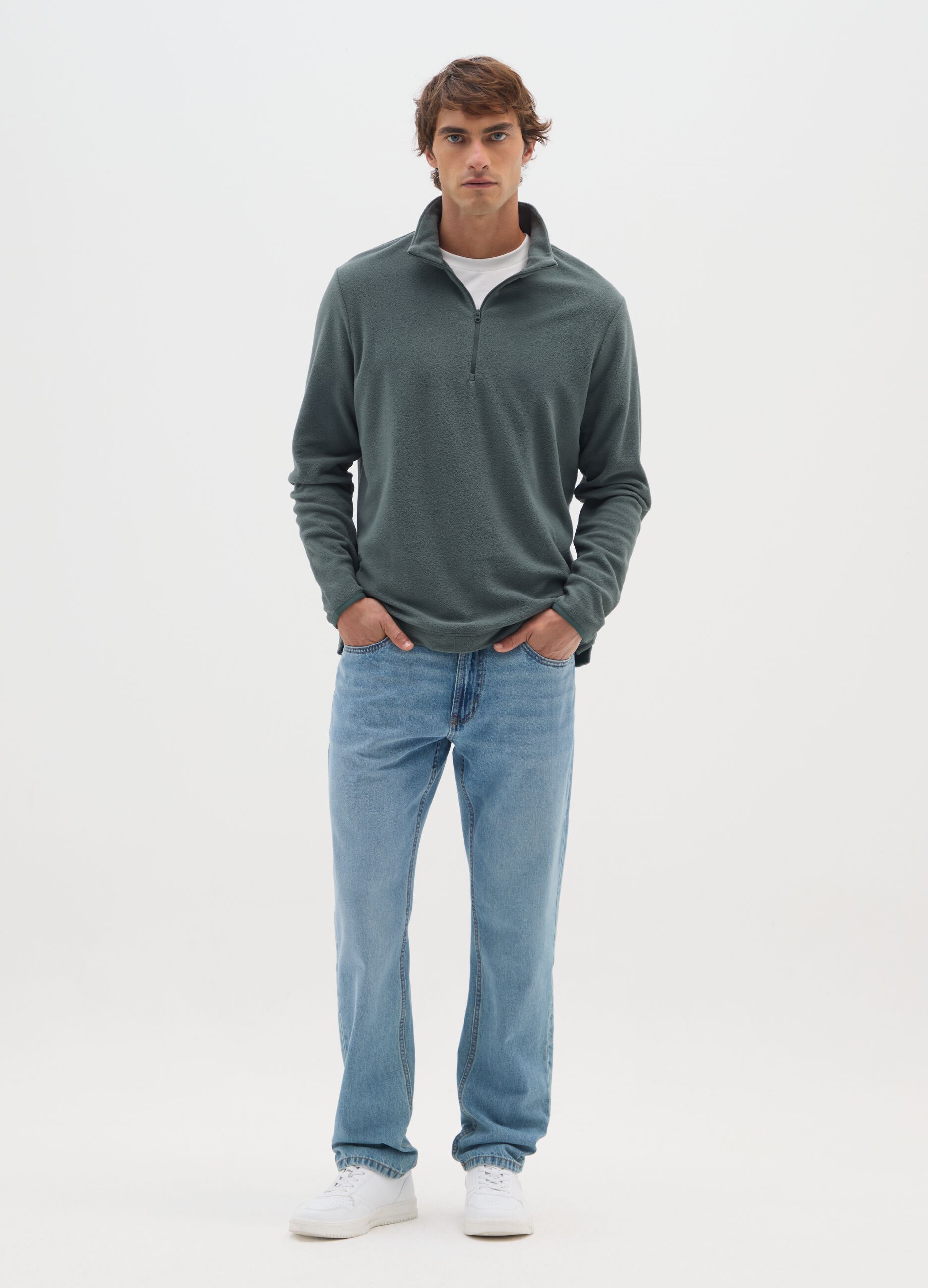 Green Fleece Half-Zip Sweatshirt