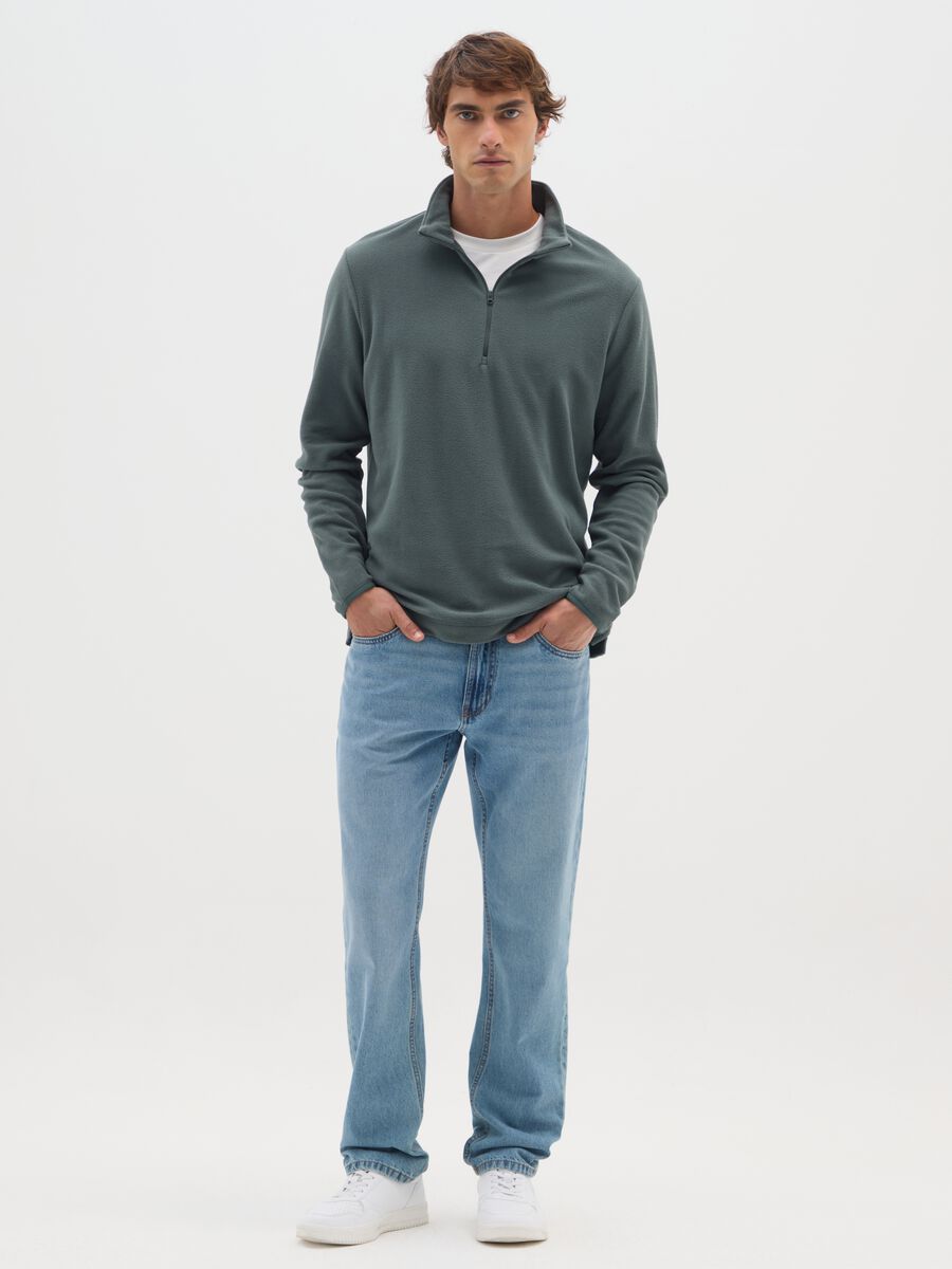 Felpa verde in pile con mezza zip_1