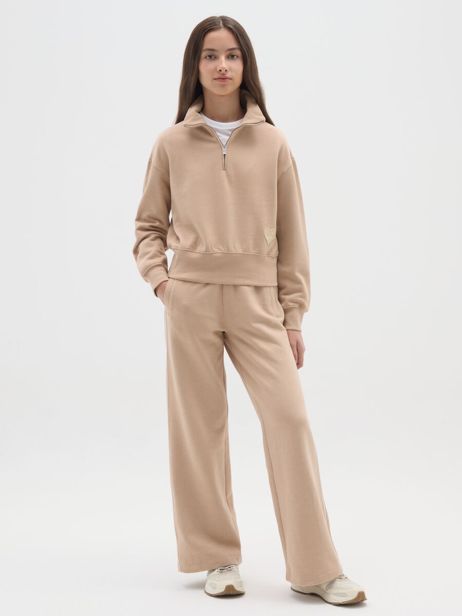 Girls' beige wide leg trousers in cotton blend_0