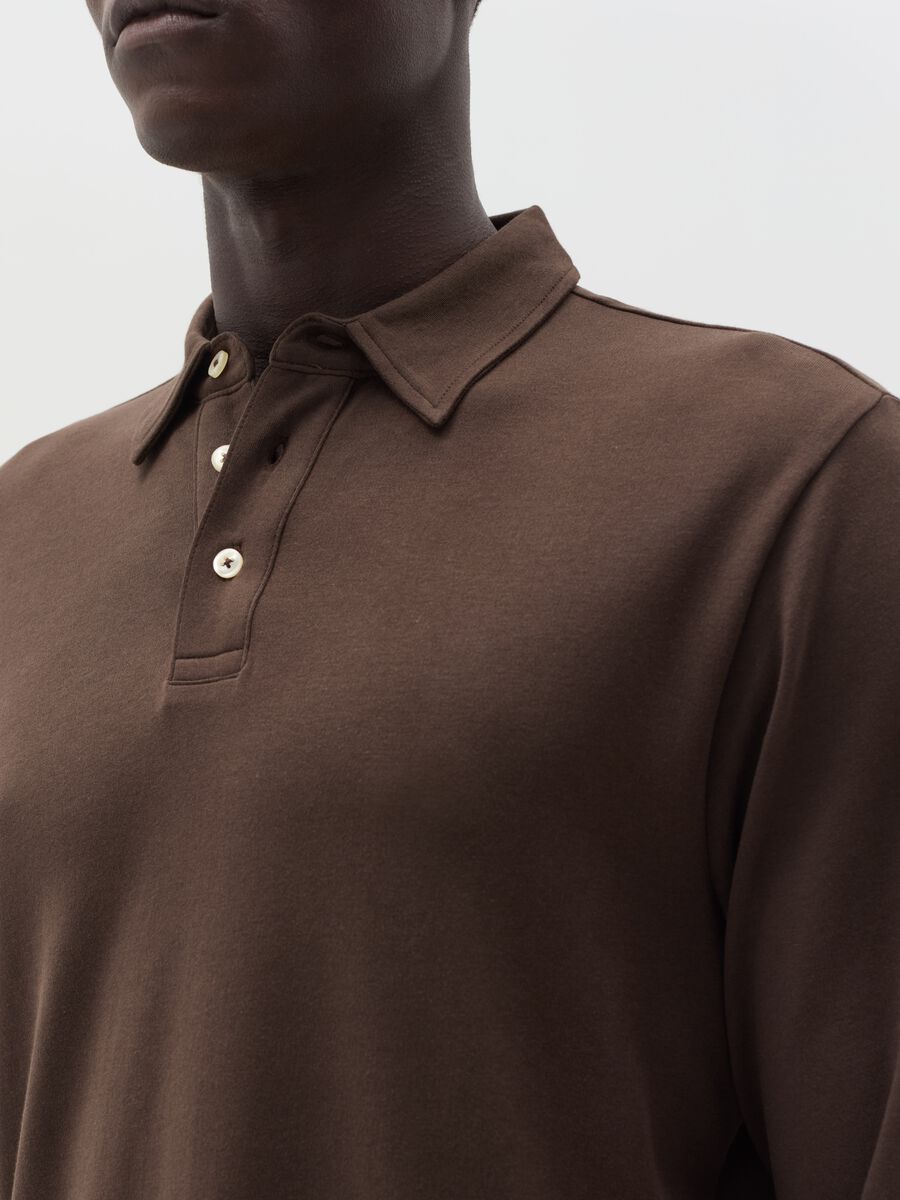 Cotton long-sleeved polo shirt_3