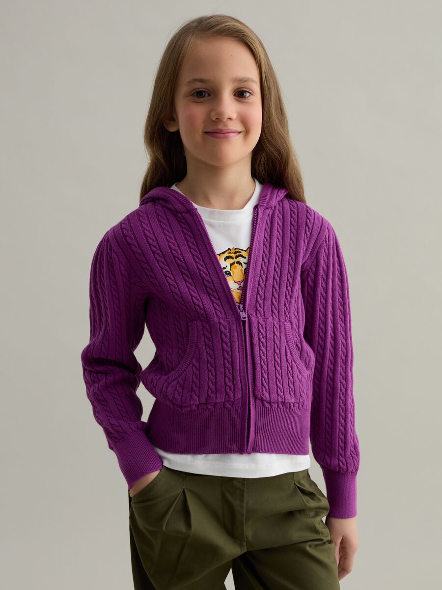 Cable-knit full-zip cardigan with hood_0