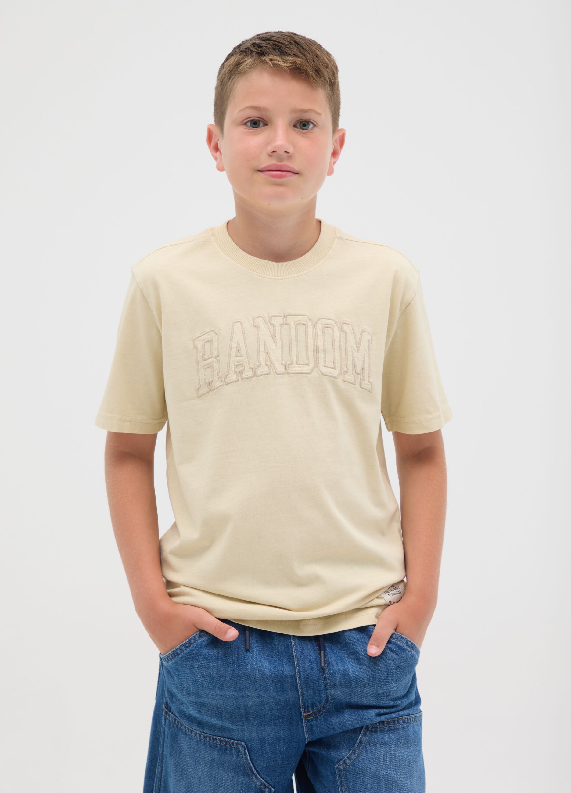 Cream Cotton Short Sleeve T-shirt